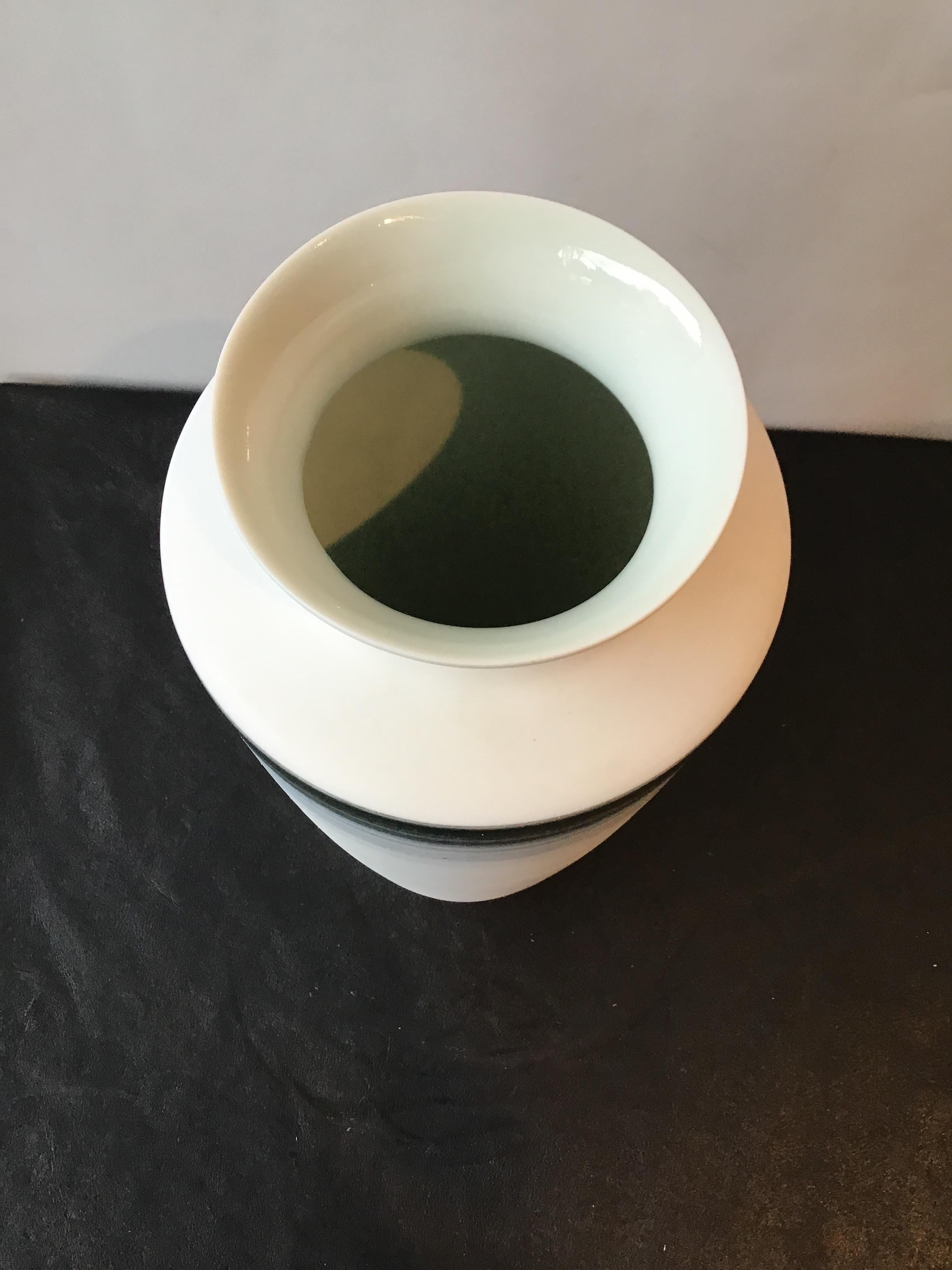 Contemporary Spin Ceramics Blue and White Stripe Vase For Sale