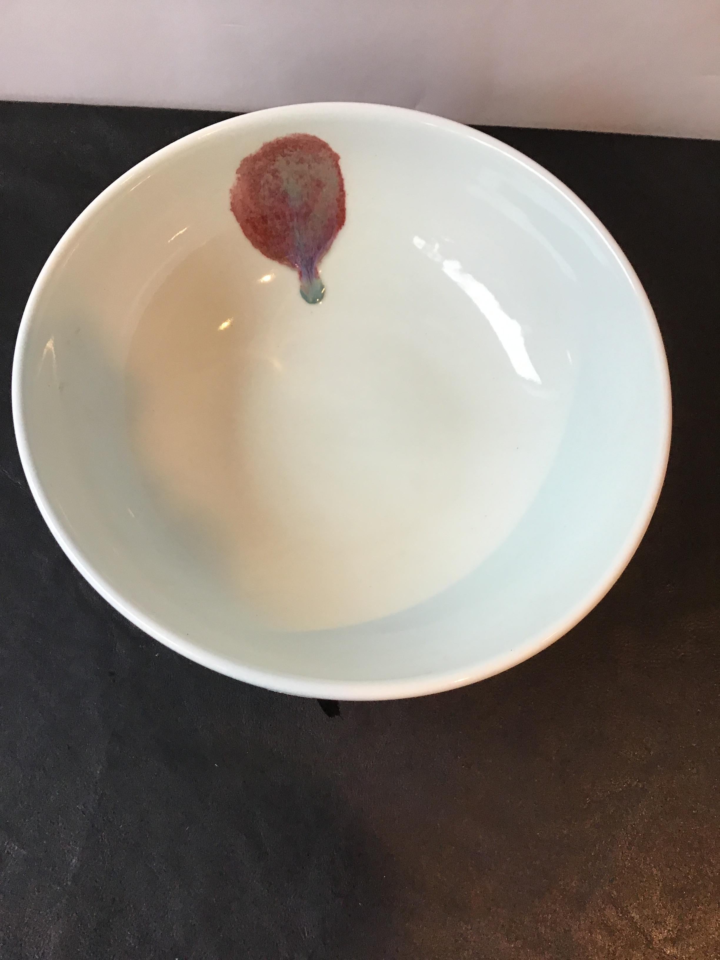 Contemporary Spin Ceramics Bowl with Red Spot For Sale