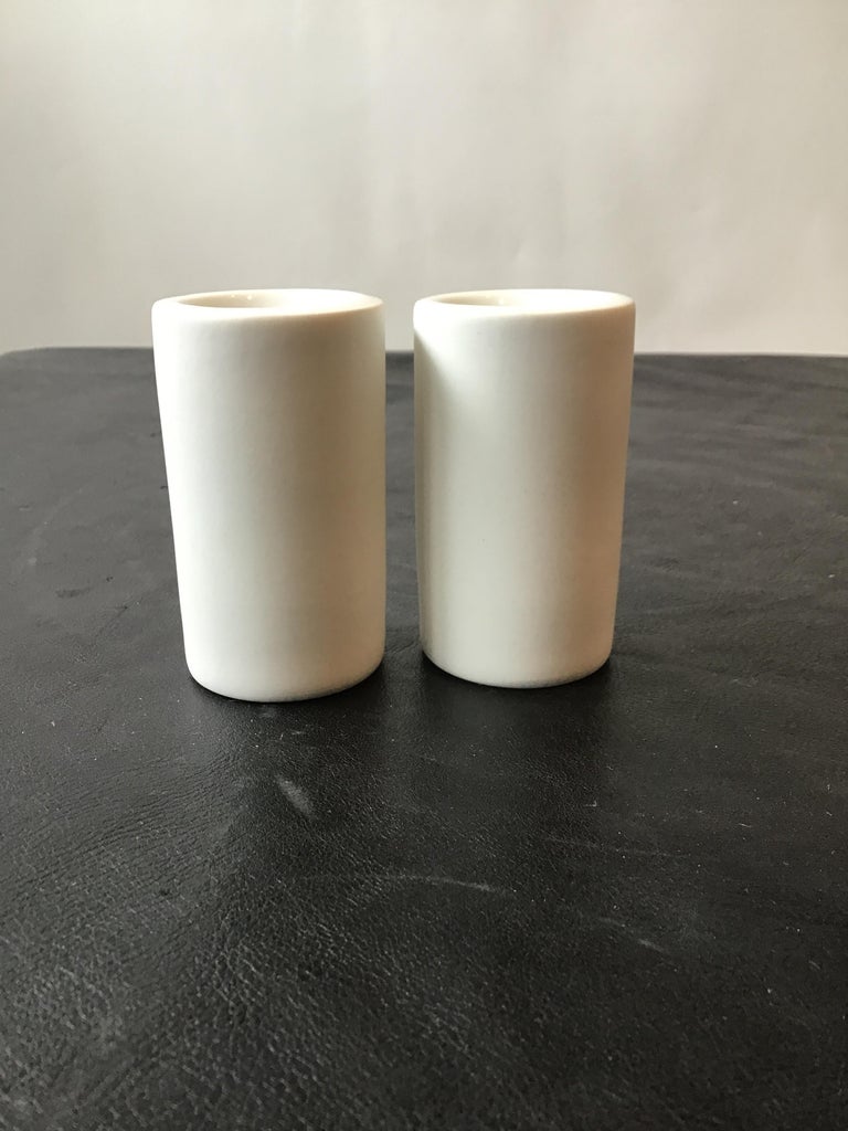 Spin Ceramics Salt and Pepper, Set with Wood Tops For Sale at 1stDibs