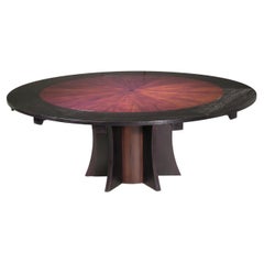 Spin Dining Table with Expandable Perimeter Leaves, Rosewood with Black Details