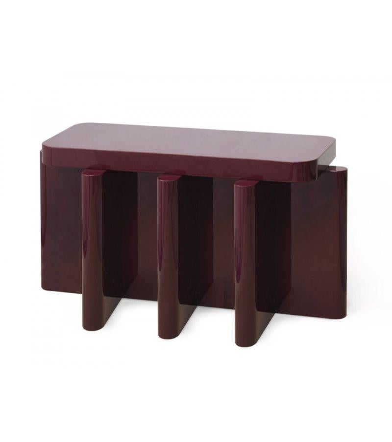 Spina B3.1 bench by Cara Davide
Dimensions: D 85 x W 40 x H 45 cm 
Materials: Solid Nut wood, Lacquered MDF. 
Also available in colors: Bordeaux, Caramel, Dusty Red, Off-White, and Natural Wood. 


Spina is a collection of lacquered tables and