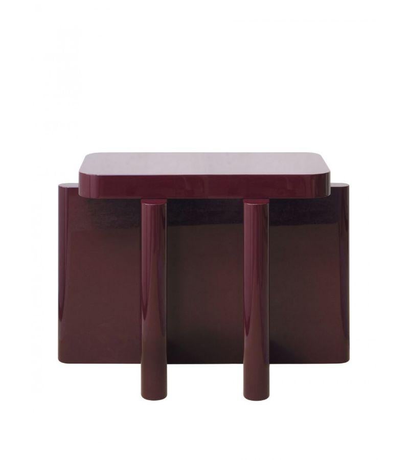 Italian Rustic Bordeaux Red Solid Wood Spina C5.1 Wooden Console Table by Cara Davide For Sale