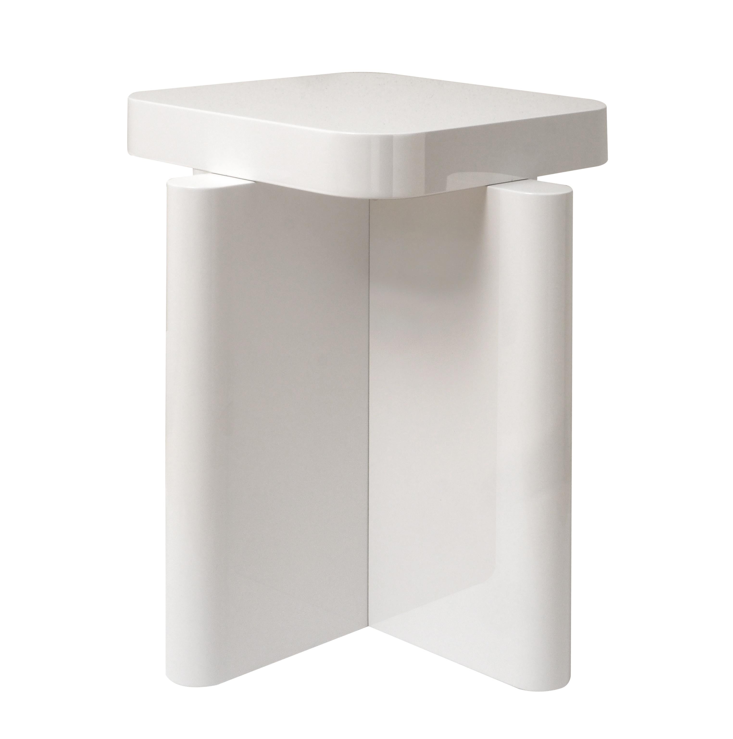 Modern Spina Side Table in Lac Wood Off-White 1 Edited by Portego For Sale