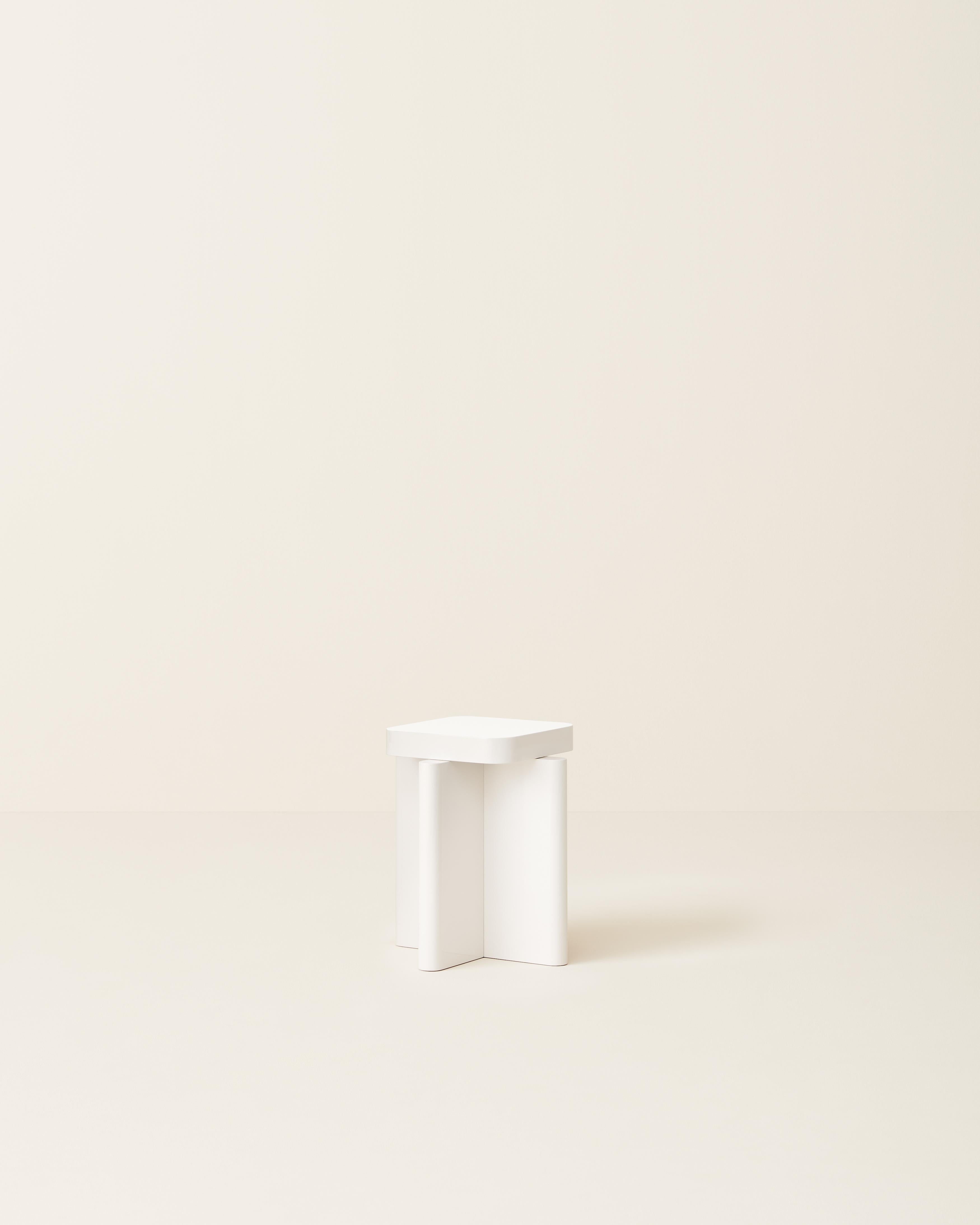 Polished Spina Side Table in Lac Wood Off-White 1 Edited by Portego For Sale