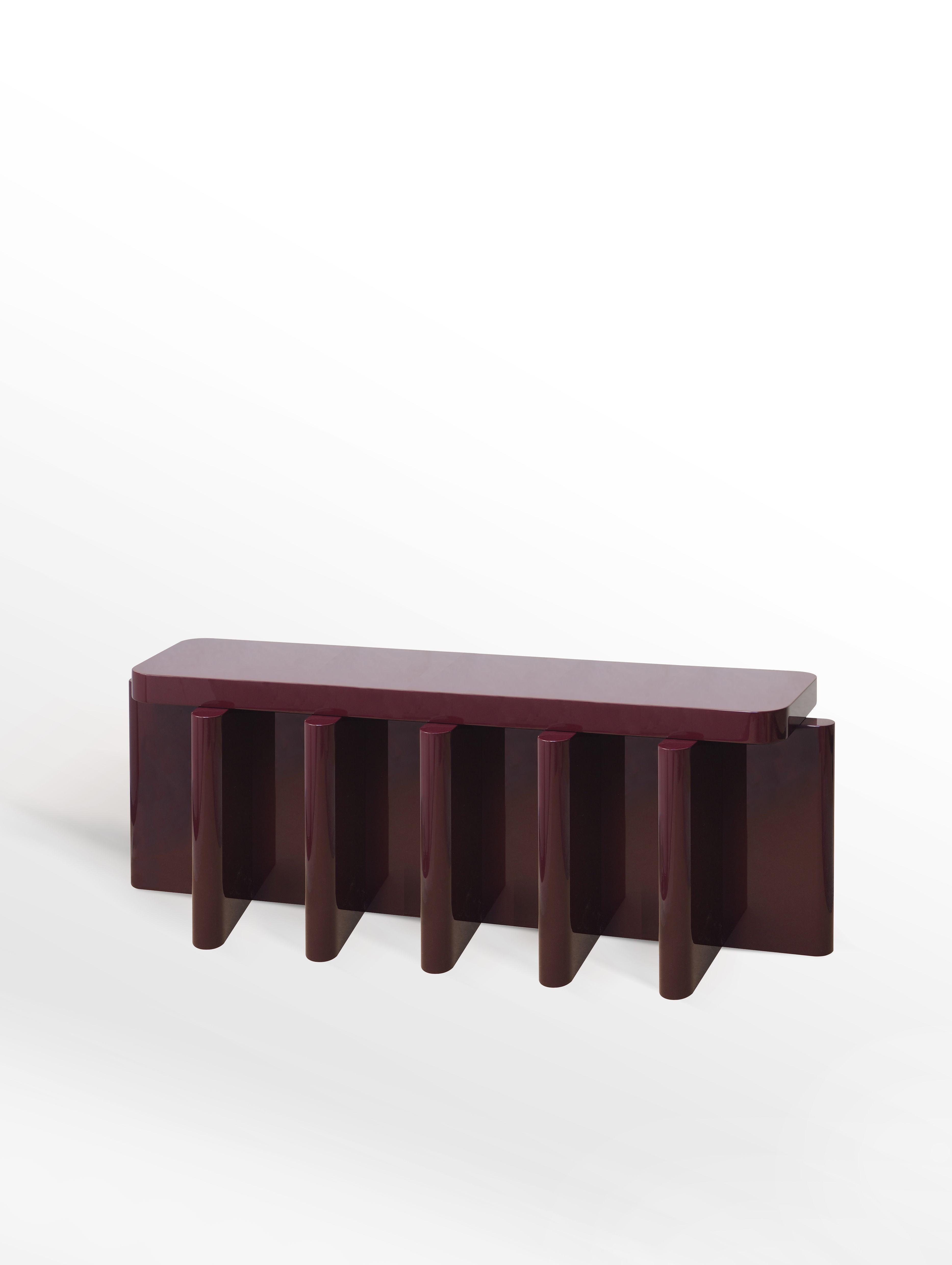 Lacquer Spina Side Table in Wood 3 Edited by Portego Customizable Bench For Sale