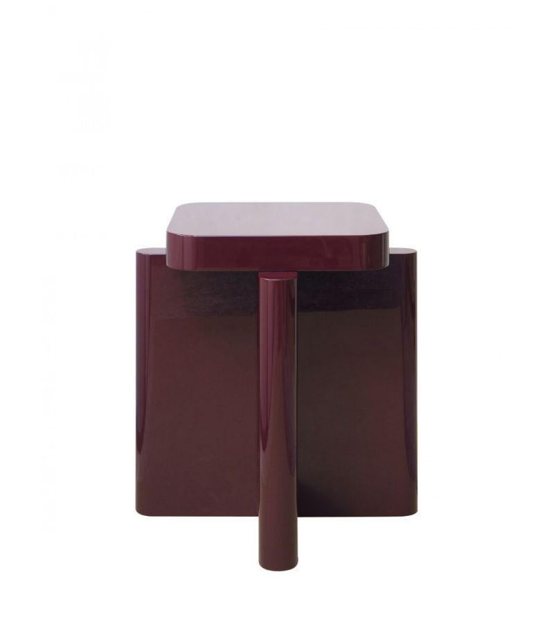 Spina T1.1 table/stool by Cara Davide
Dimensions: D 40 x W 40 x H 45 cm 
Materials: Solid nut wood, Lacquered MDF. 
Also available in colors: Bordeaux, Caramel, Dusty Red, Off-White, and Natural Wood.


Spina is a collection of lacquered