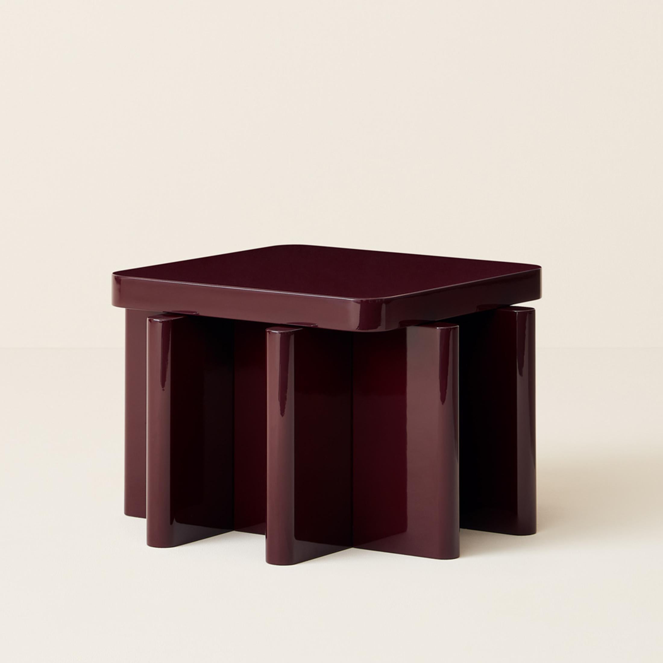 Spina T2.2 Side Table by Cara Davide
Dimensions: 65,5 x 65,5 x H 40 cm 
Materials: MDF lacquered gloss or solid European Walnut. 
Also available in: Dusty Red, Bordeaux, Caramel, Off-white, Noce Europeo.

Spina is a collection of lacquered tables