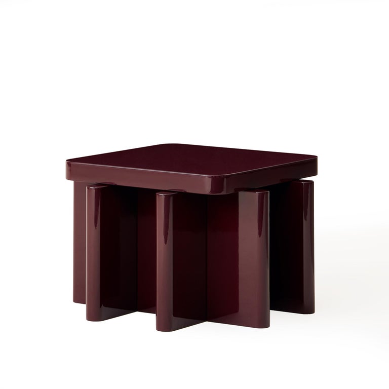 Contemporary Spina Table in Lac Wood Bordeaux 2+2 Edit by Portego For Sale