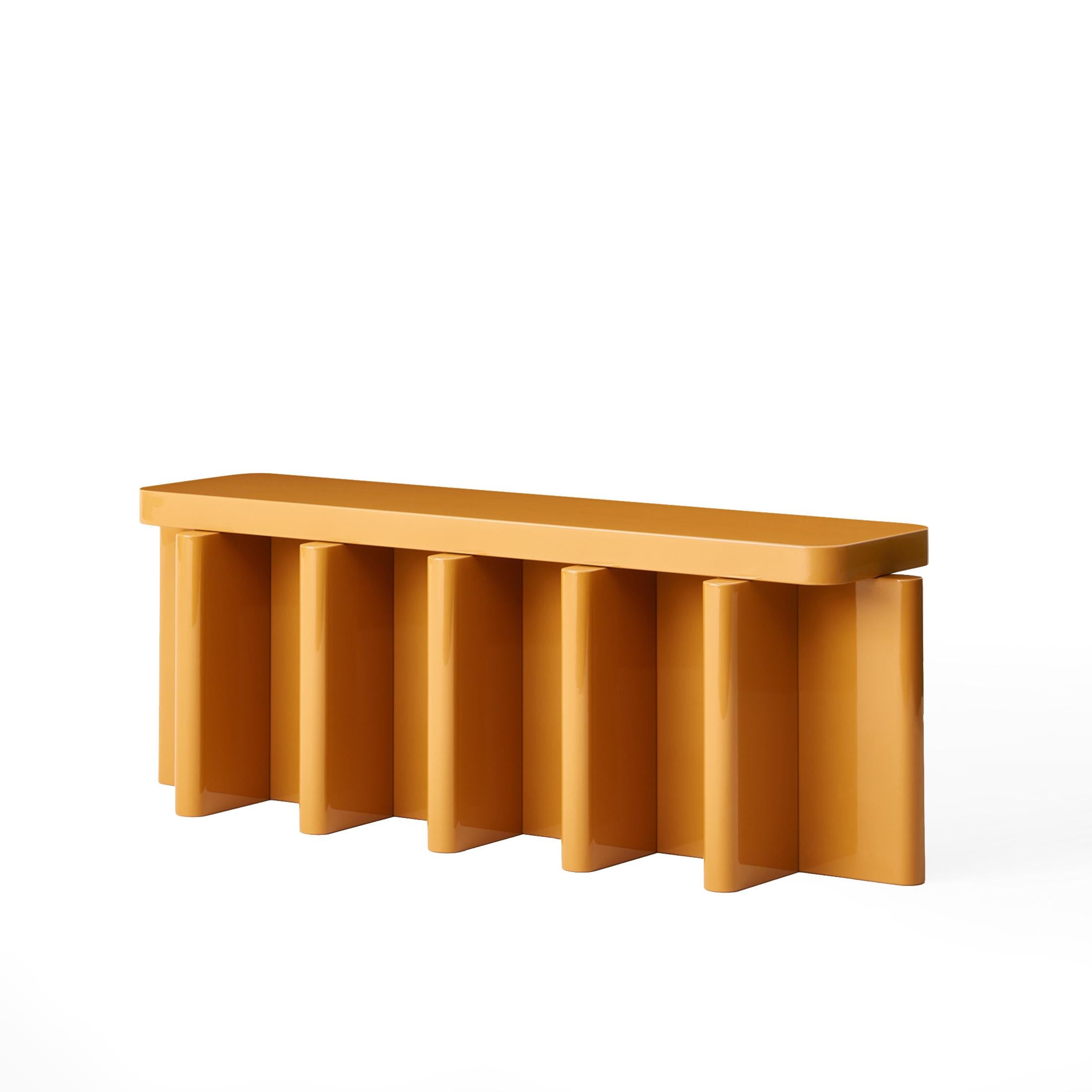 Modern Spina Table in Lac Wood Caramel 5 Edit by Portego For Sale