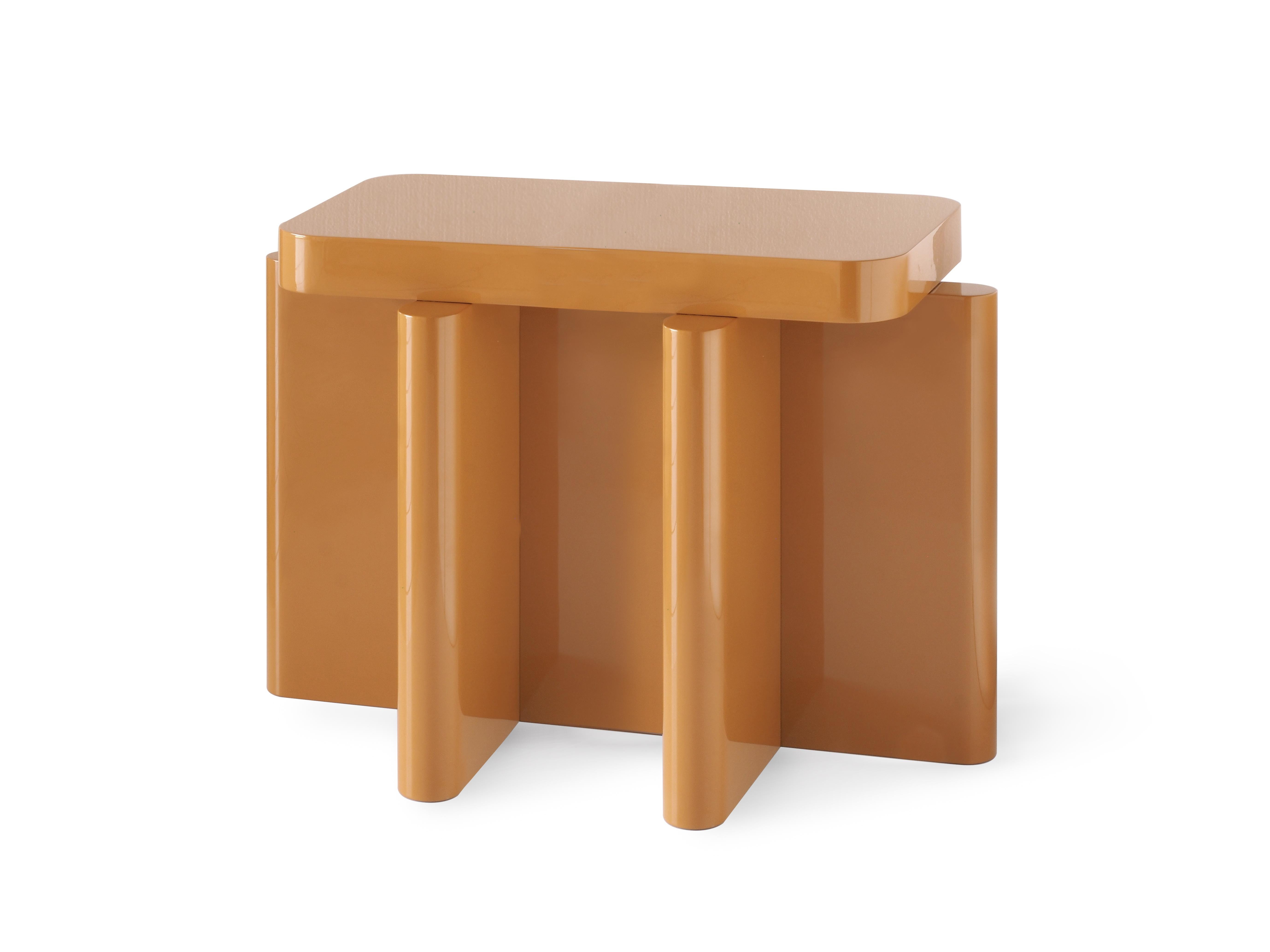 Contemporary Spina Table in Lac Wood Caramel Edit by Portego For Sale