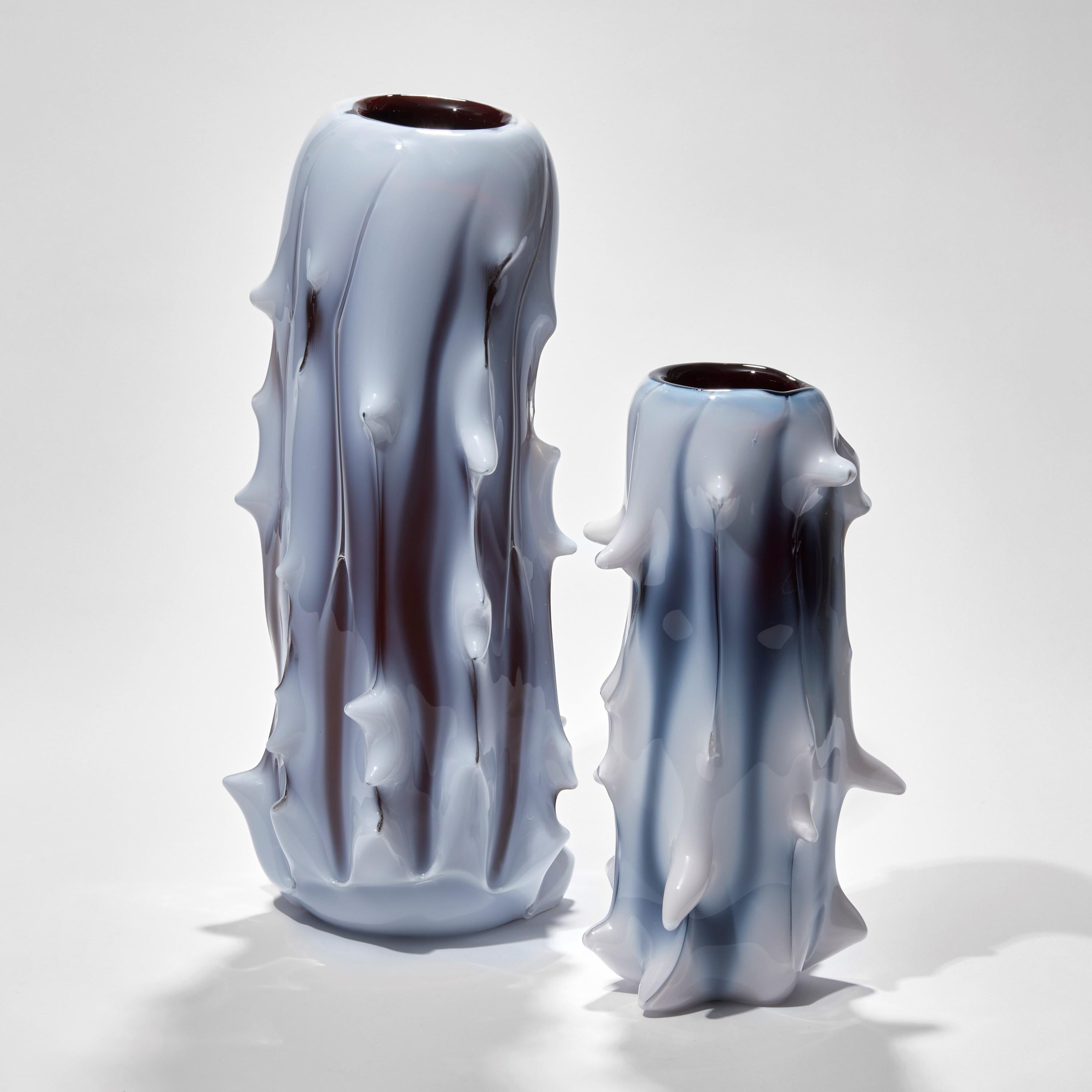 Organic Modern Spinal I, Unique Tree Inspired White & Aubergine Glass Vase by Mårten Medbo For Sale