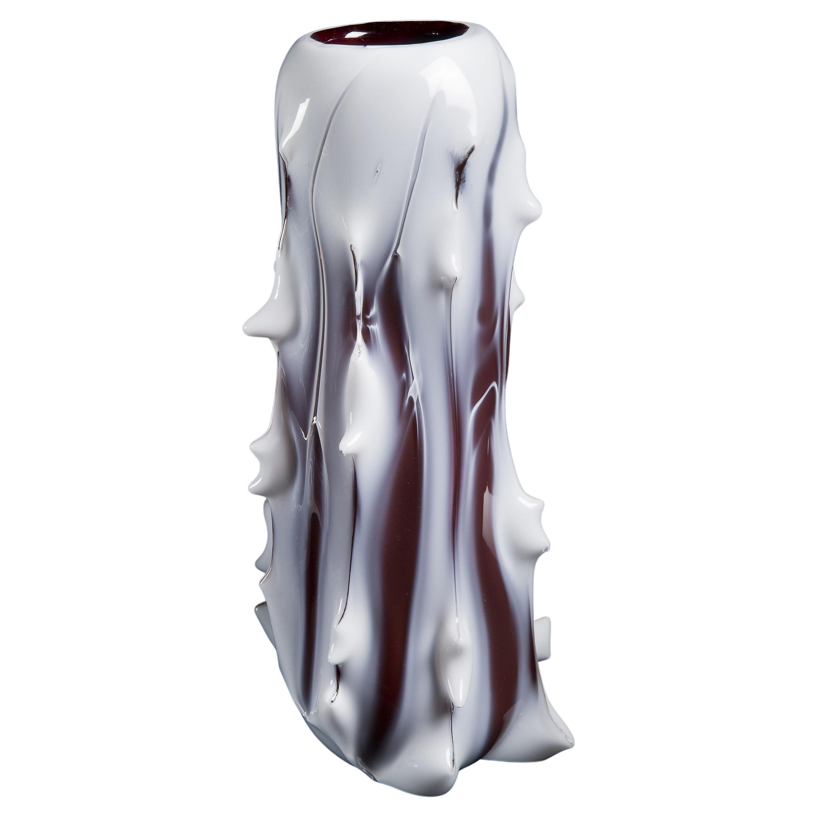 Spinal I, Unique Tree Inspired White & Aubergine Glass Vase by Mårten Medbo For Sale
