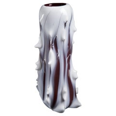 Spinal I, Unique Tree Inspired White & Aubergine Glass Vase by Mårten Medbo