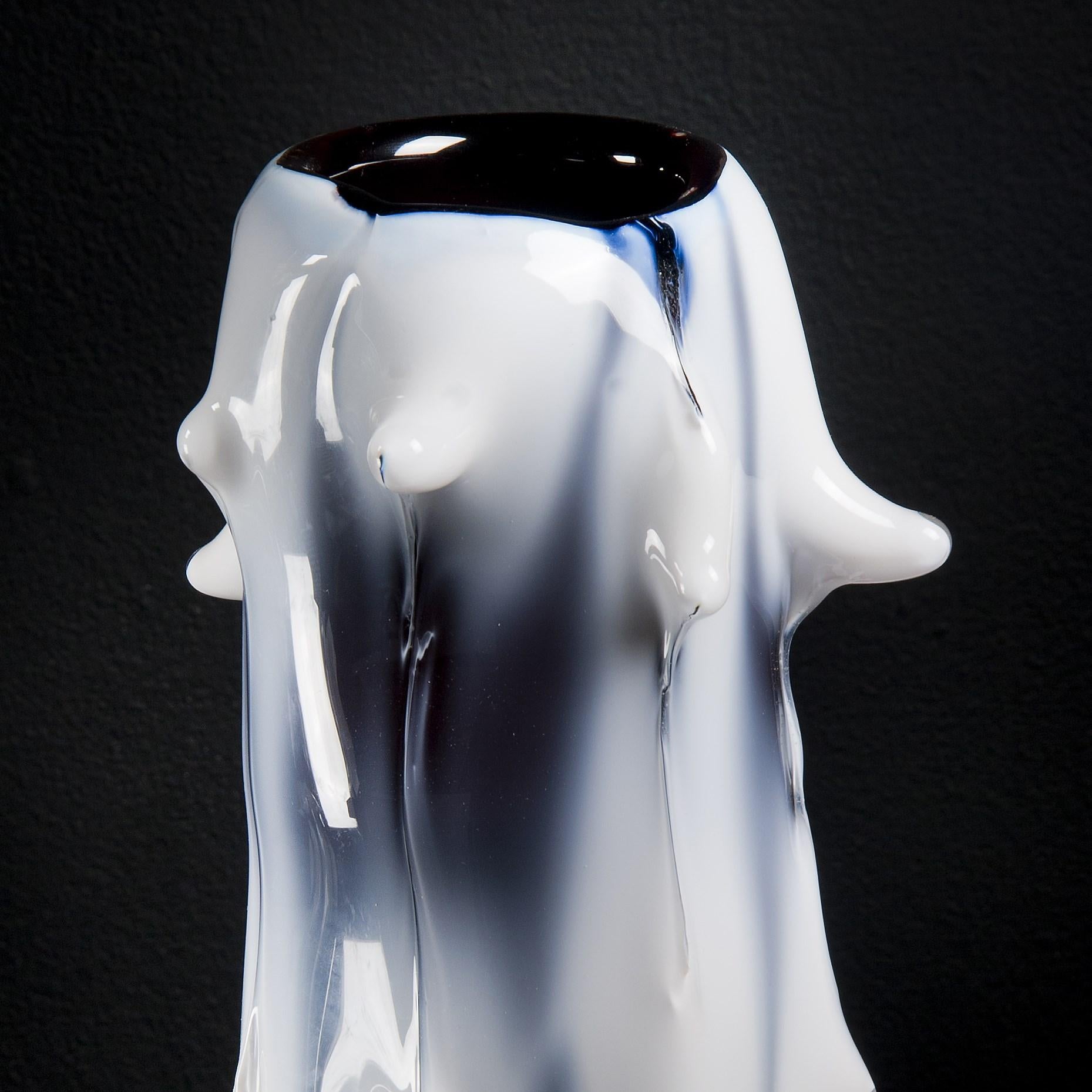 Organic Modern Spinal II, Unique Tree Inspired White & Aubergine Glass Vase by Mårten Medbo For Sale