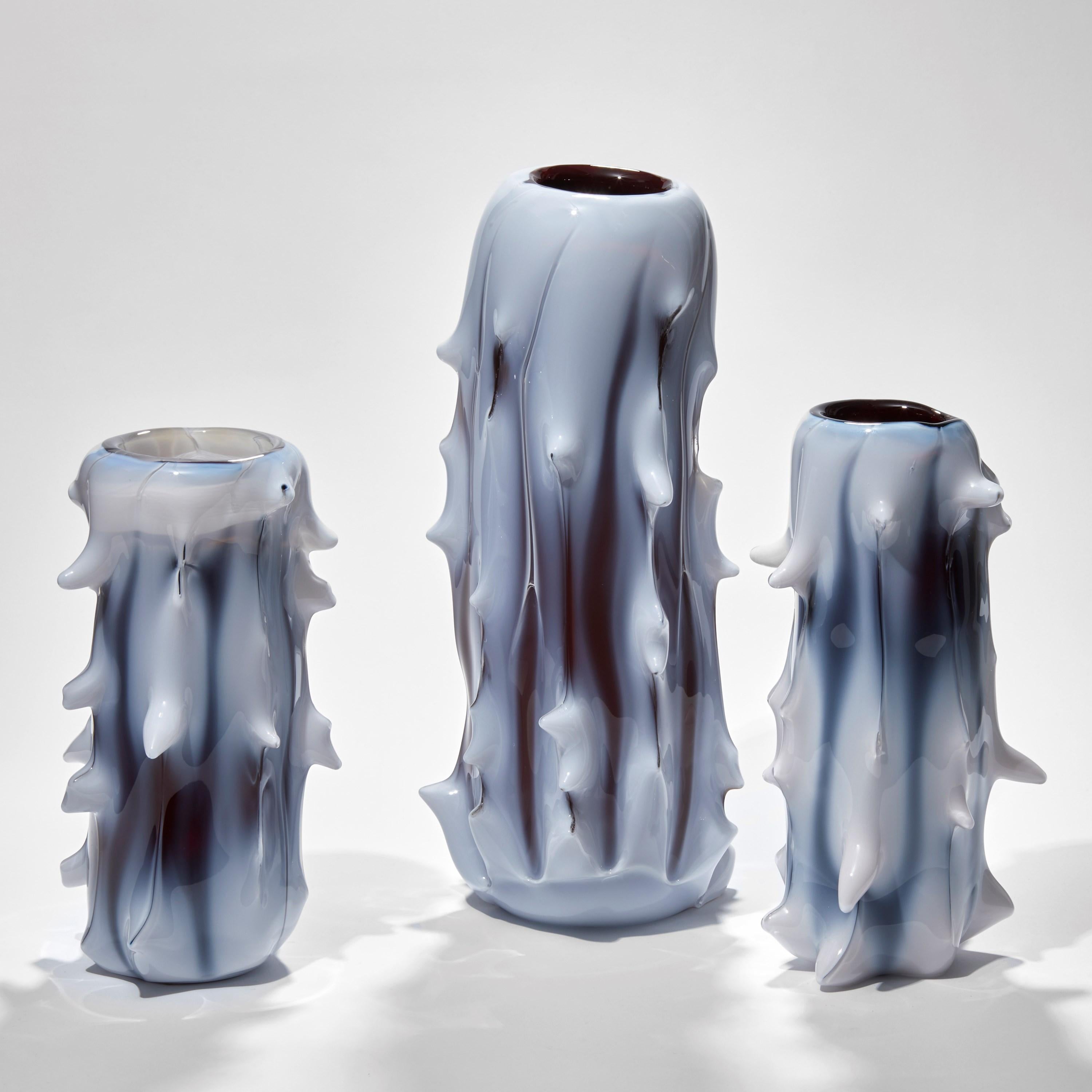 Hand-Crafted Spinal II, Unique Tree Inspired White & Aubergine Glass Vase by Mårten Medbo For Sale