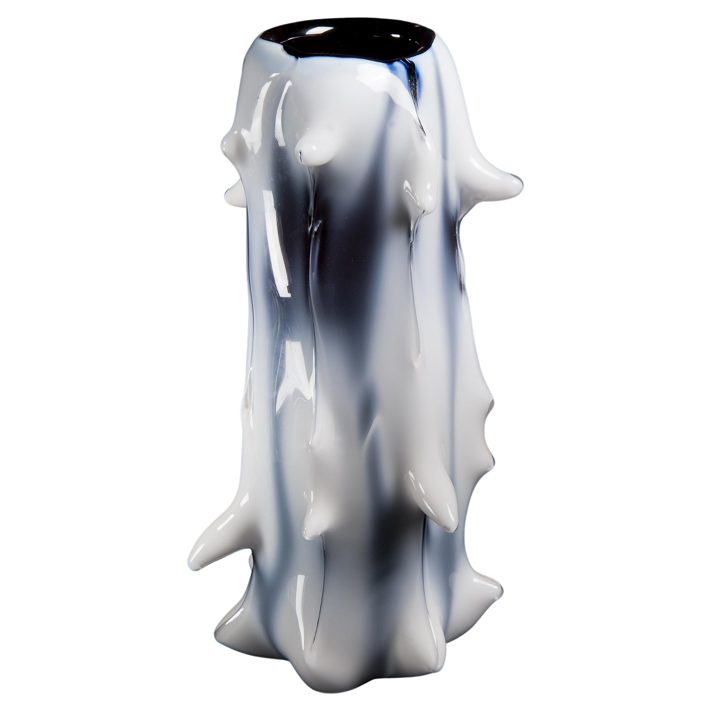 Spinal II, Unique Tree Inspired White & Aubergine Glass Vase by Mårten Medbo For Sale