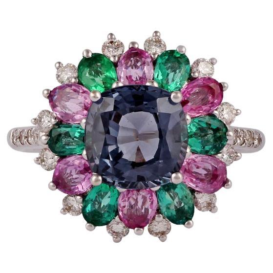Spinal , Sapphire, Emerald and Diamond Ring in 18 Karat Gold