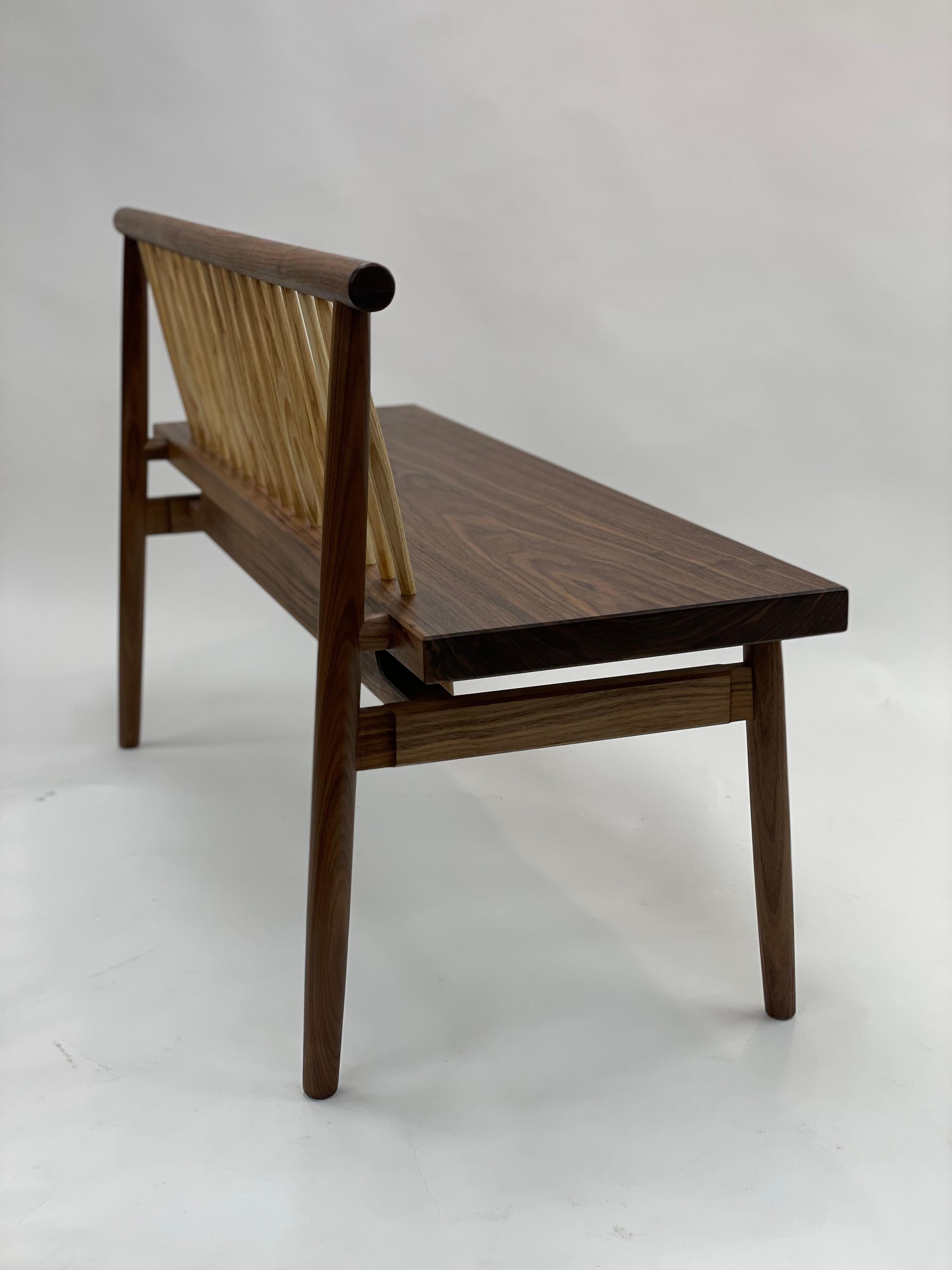 Spindle Back Bench in Walnut and Ash In New Condition For Sale In Princeton, NJ