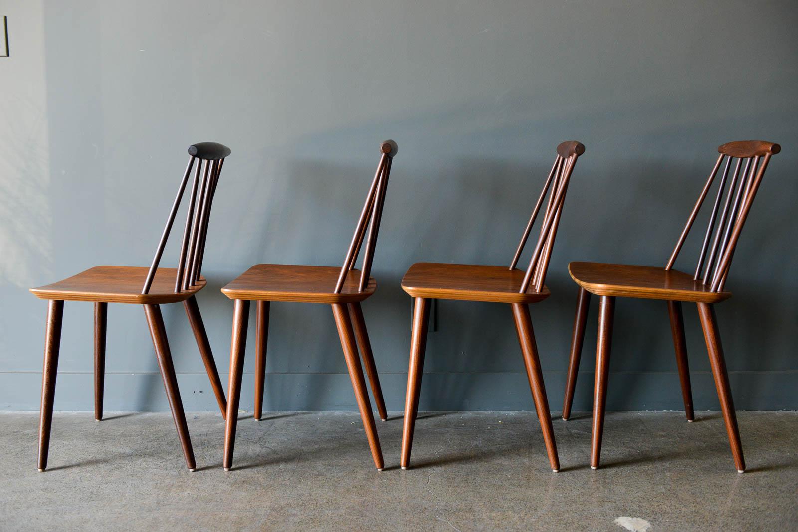 Scandinavian Modern Spindle Back Dining Chairs by Folke Palsson, circa 1965