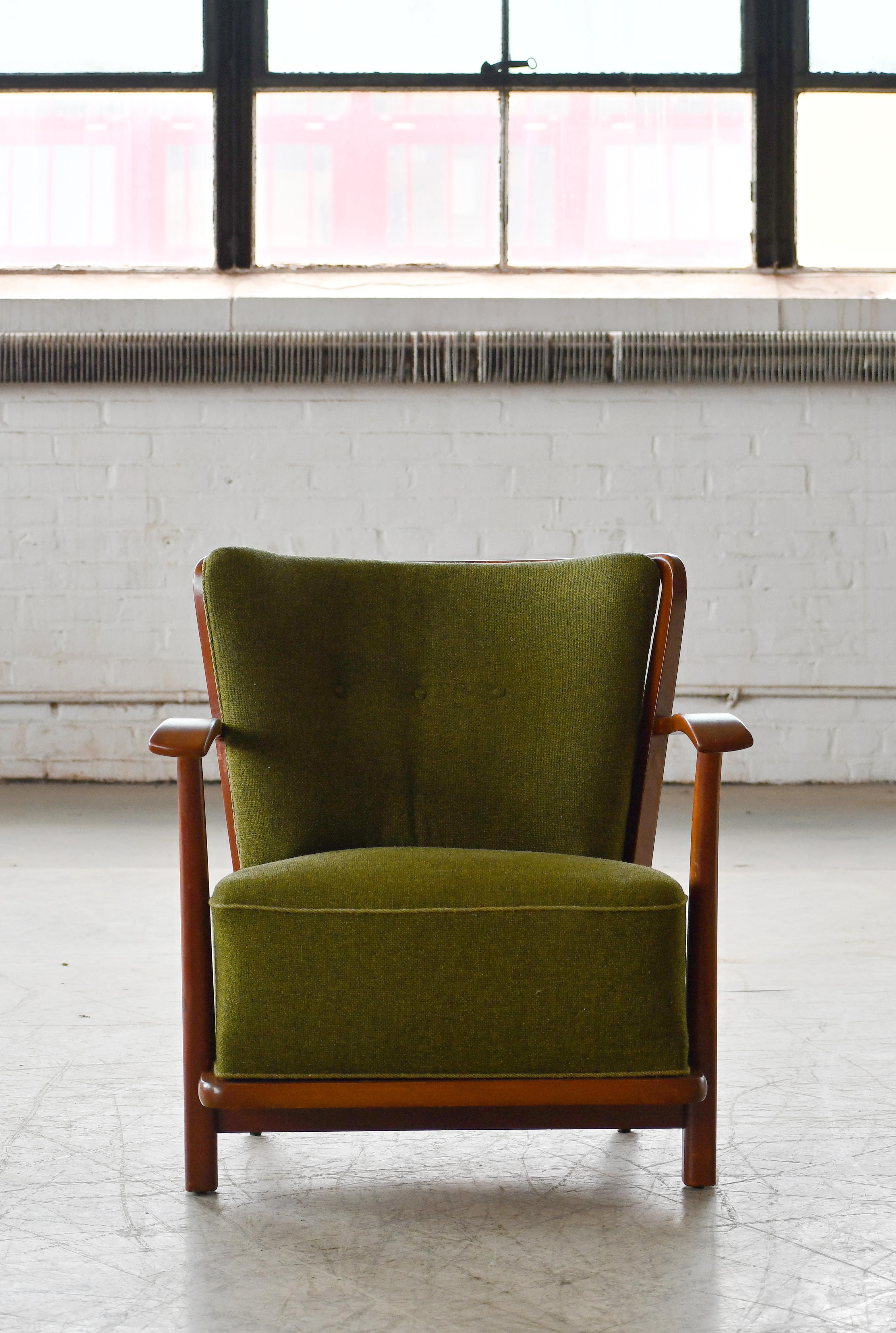 Mid-Century Modern Fauteuil de salon à dossier en fuseau de Frits Schlegel, modèle 1594 pour Fritz Hansen, années 1940 en vente