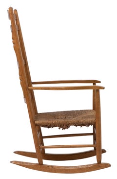 Spindle Back Rocking Chair with Rush Seat by Neville Neal, England circa 1920