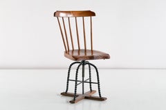 Spindle Back Swivel Desk Chair in Elm and Turned Wrought Iron, Sweden, 1920s
