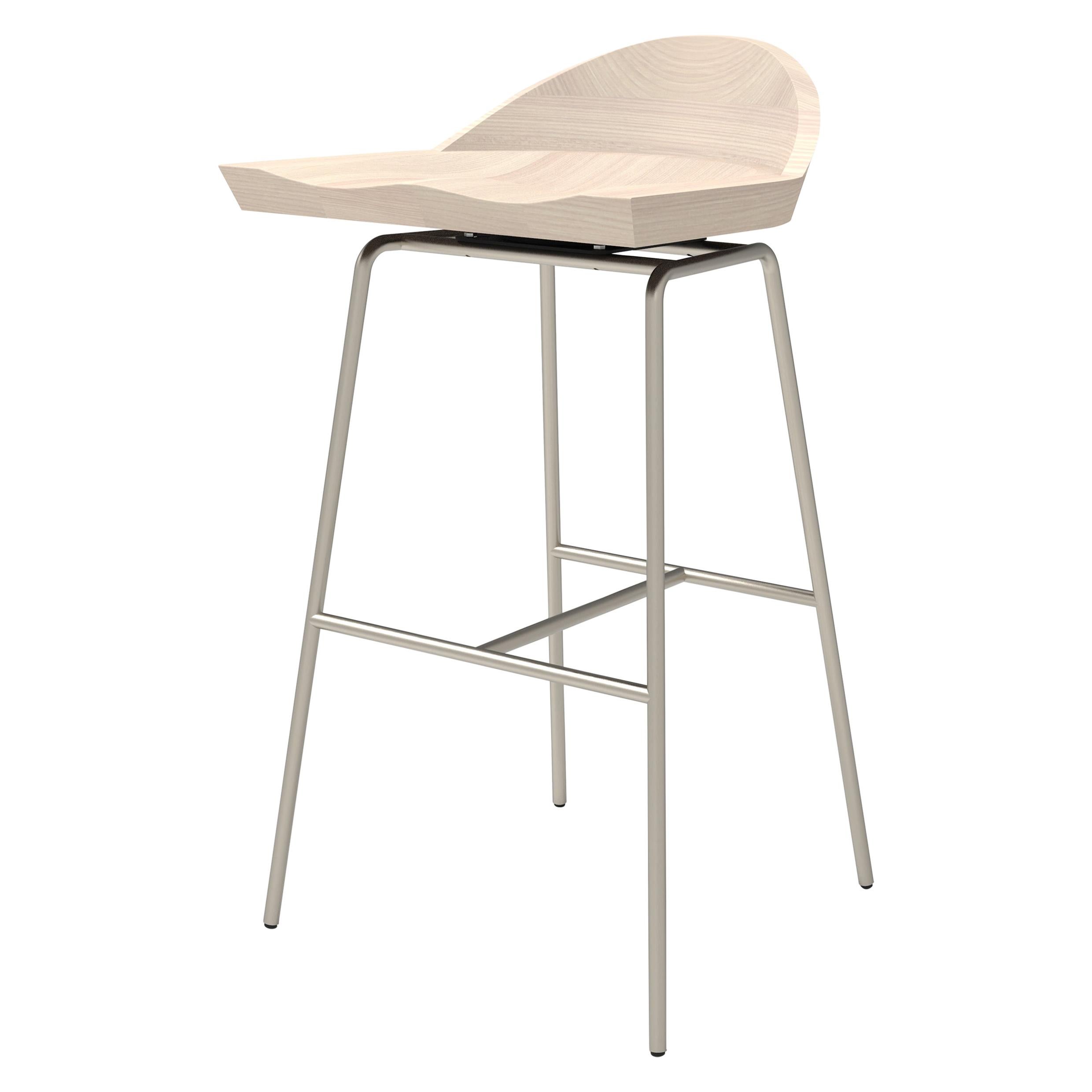 Spindle Bar Stool in Solid White Ash and Steel Designed by Craig Bassam