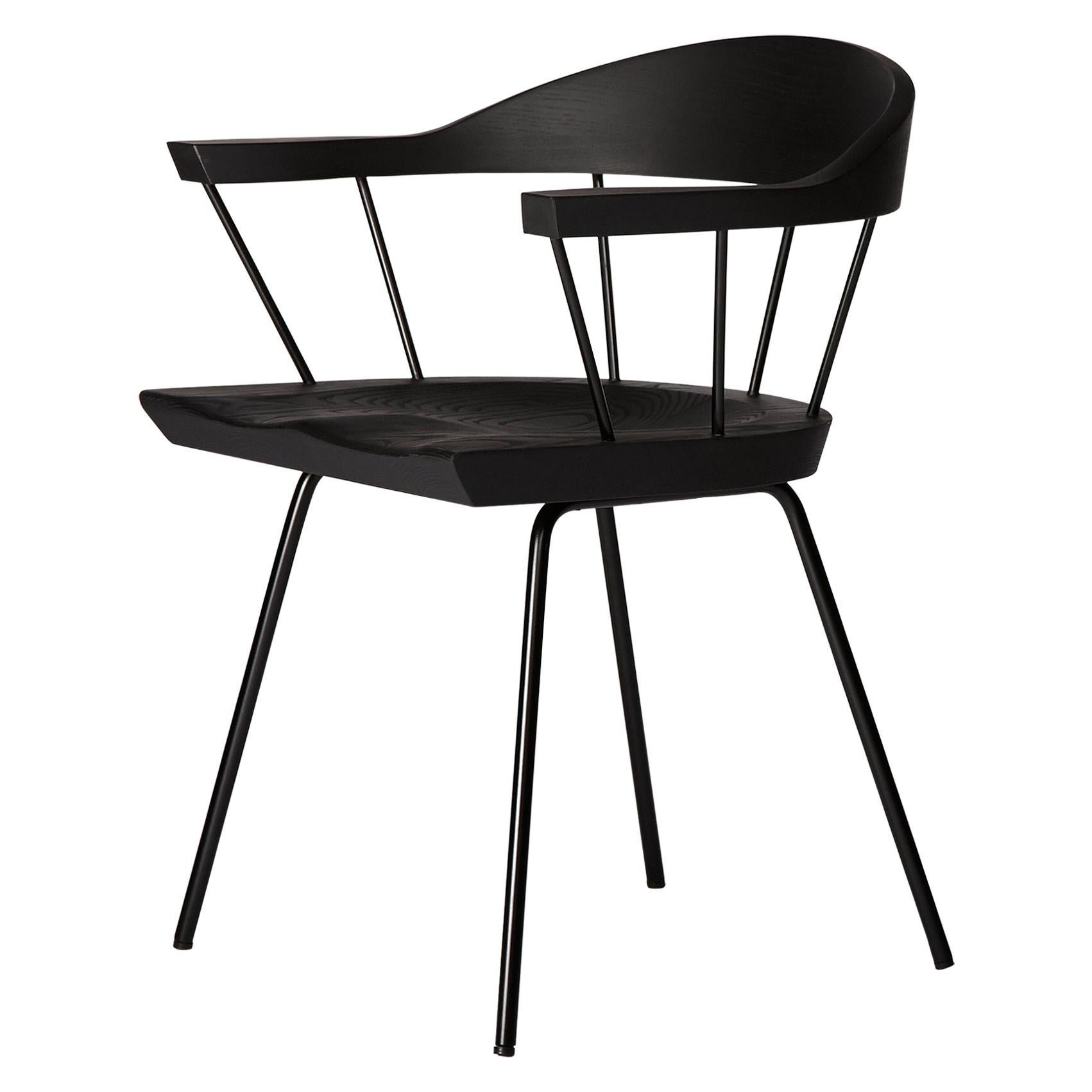 For Sale: Black (Metal Matte Black) Spindle Chair in Solid, Carved Ebonized Ash and Steel Designed by Craig Bassam
