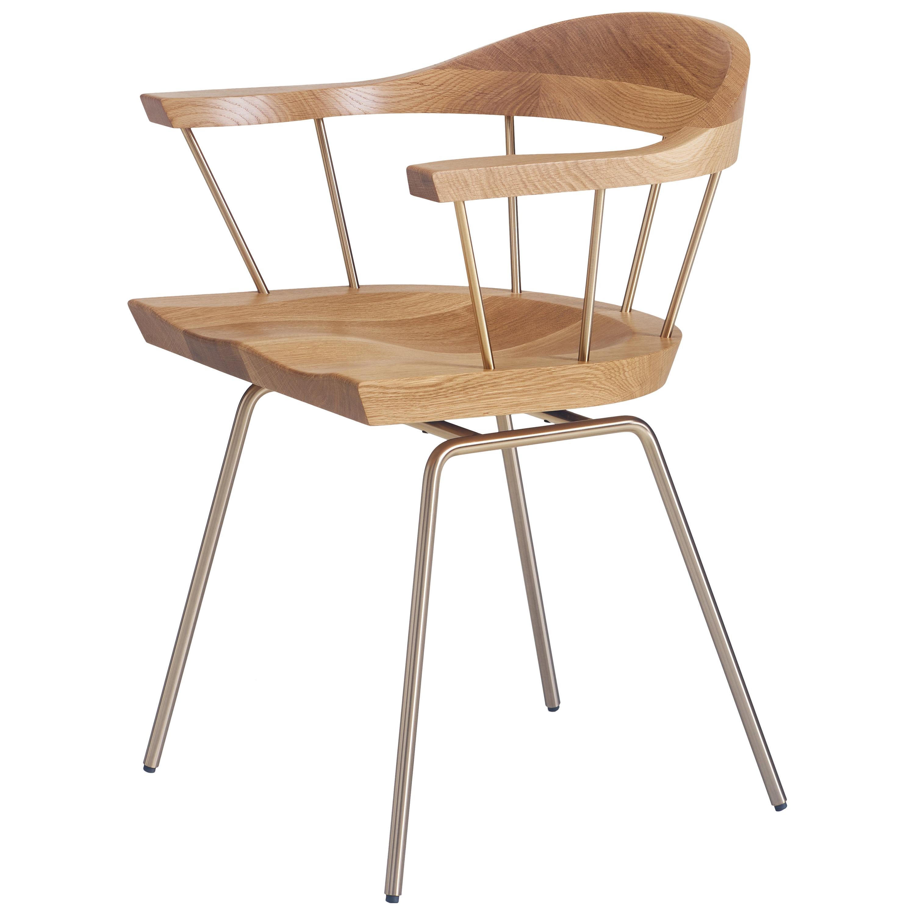 Spindle Chair in Solid, Carved White Oak and Steel Designed by Craig Bassam