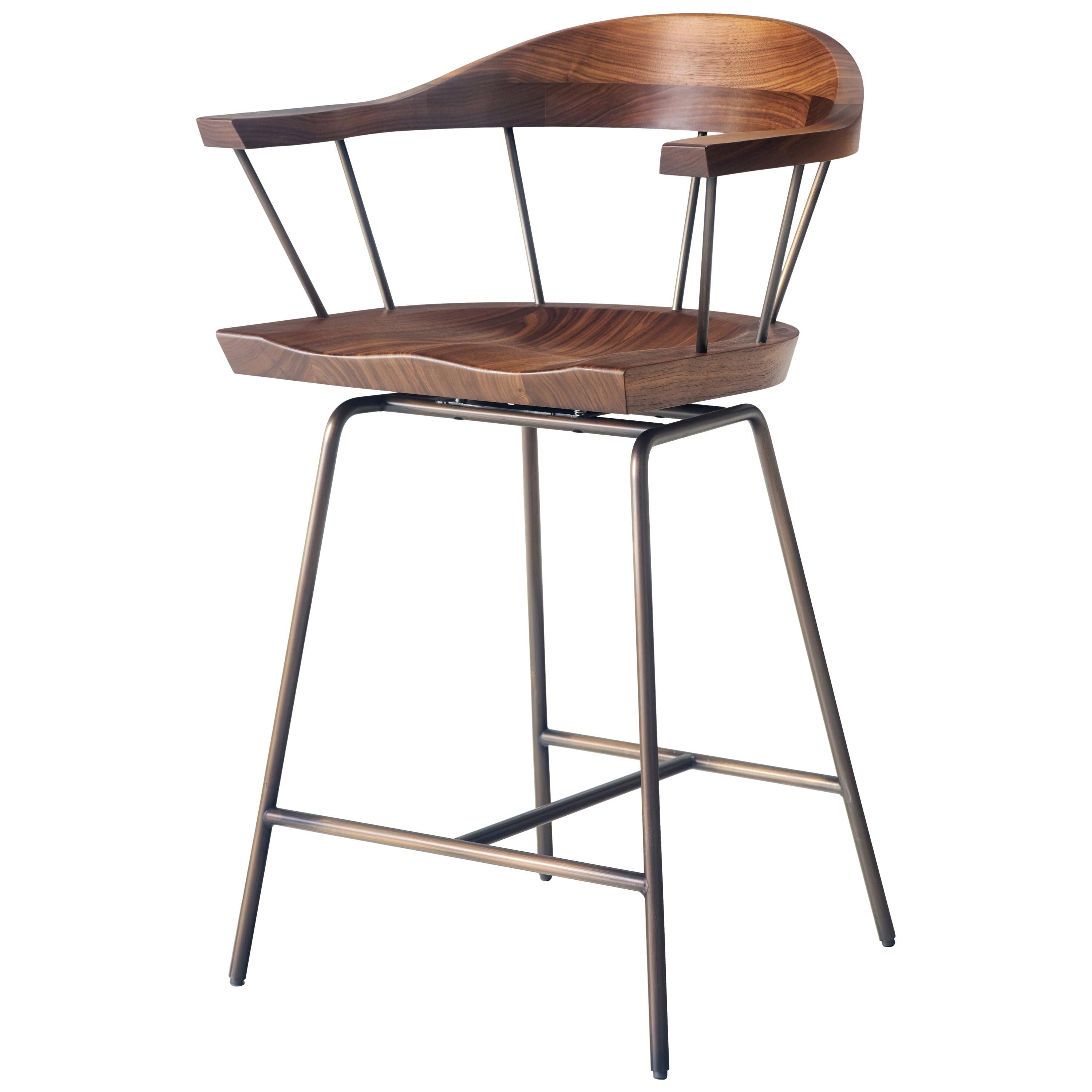 For Sale: Gray (Metal Bronze) Spindle Counter Chair in Solid Walnut and Steel Designed by Craig Bassam