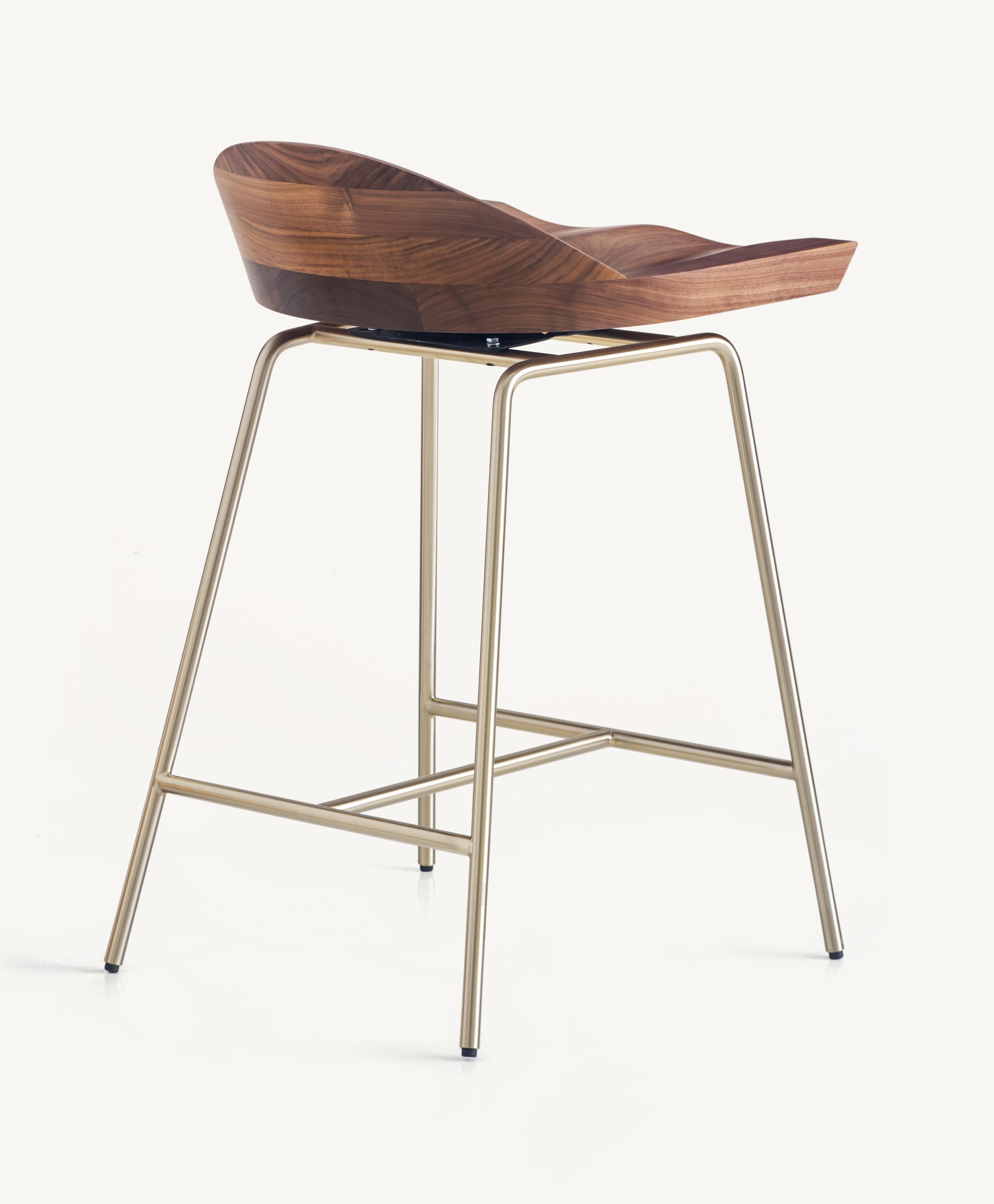 For Sale: Brown (Metal Satin Brass) Spindle Counter Stool in Solid Walnut and Steel Designed by Craig Bassam 2