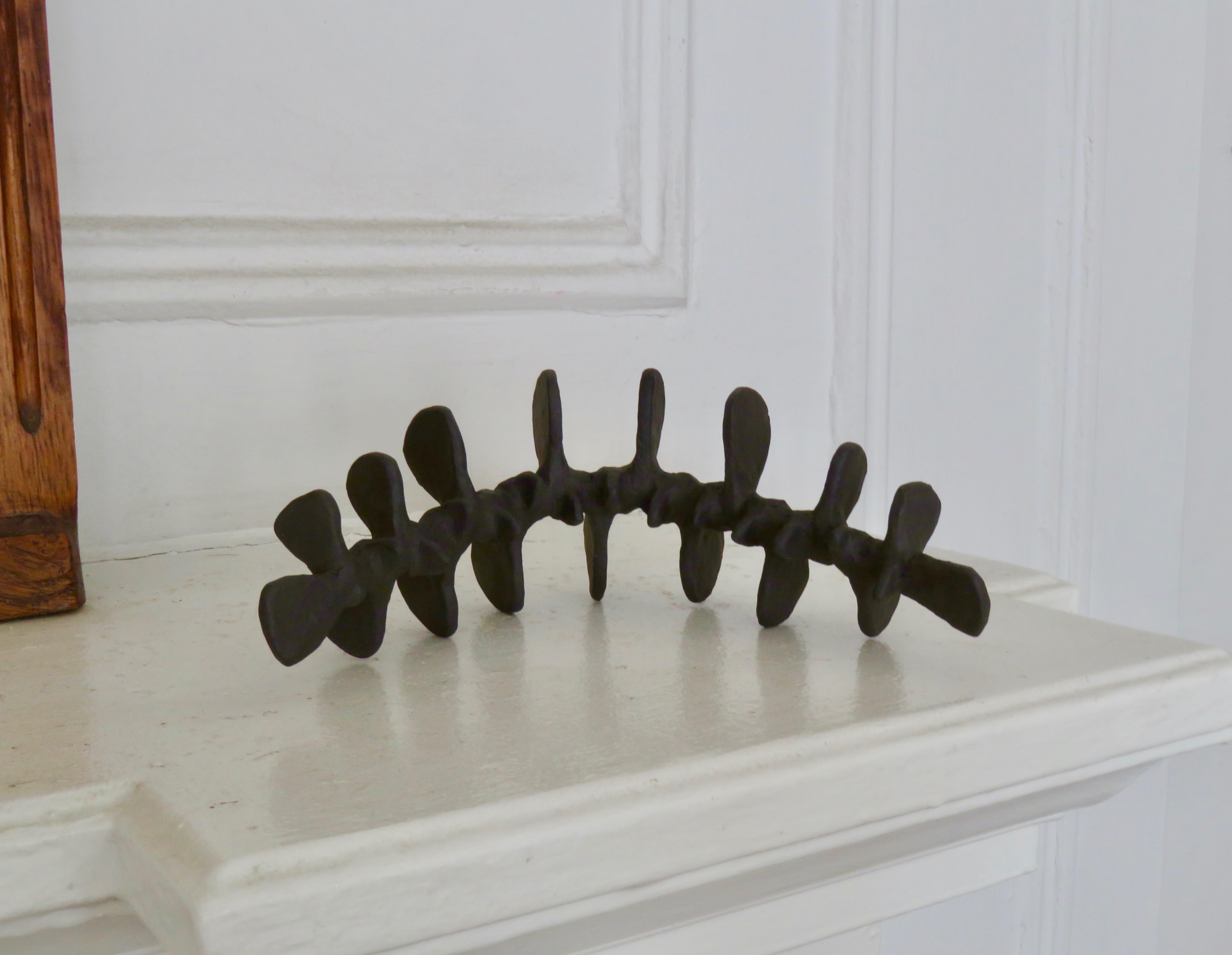 Deep Brown Spine-Like Ceramic Sculpture in Brown Stoneware, Hand Built 6