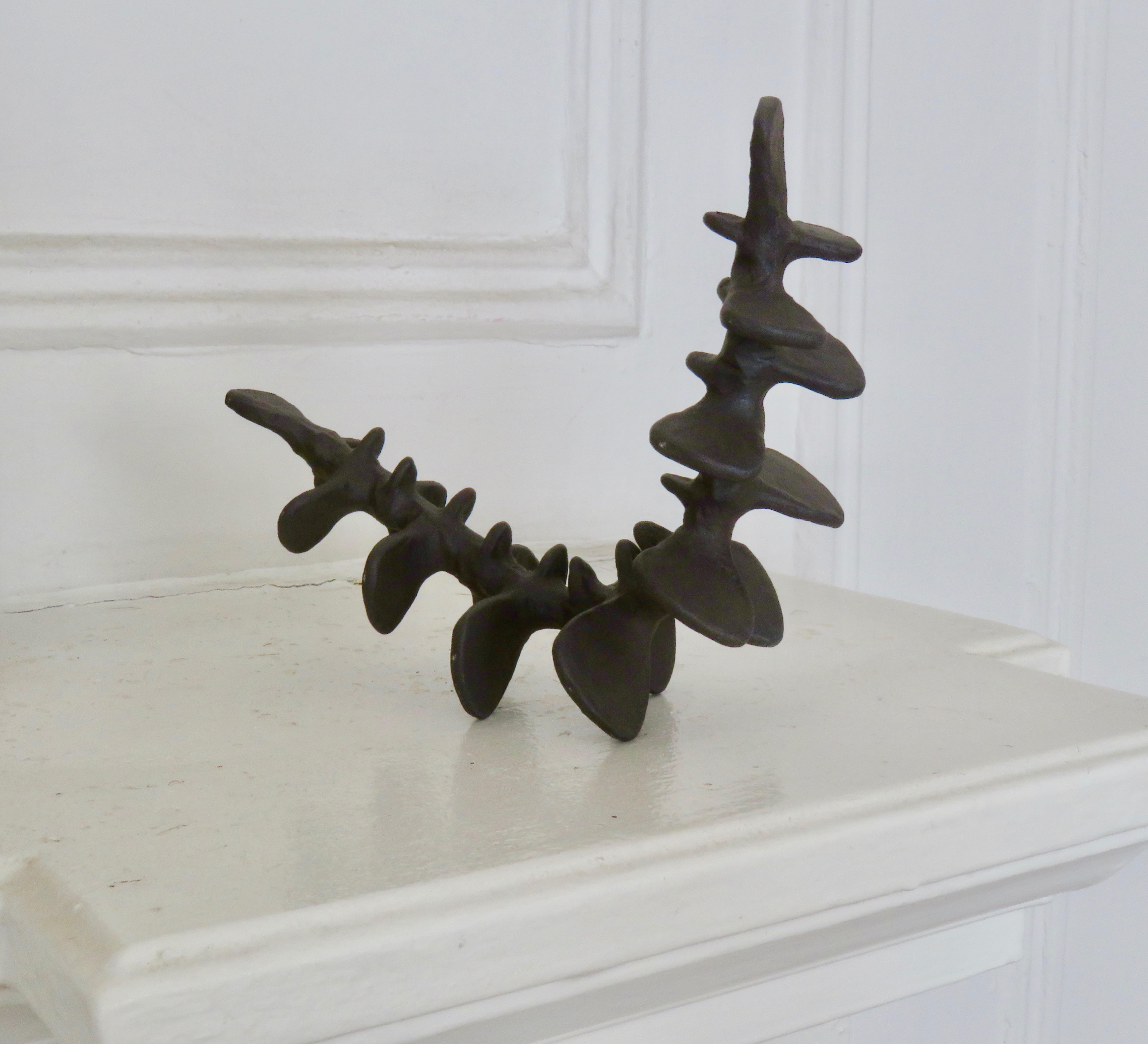 Deep Brown Spine-Like Ceramic Sculpture in Brown Stoneware, Hand Built 7