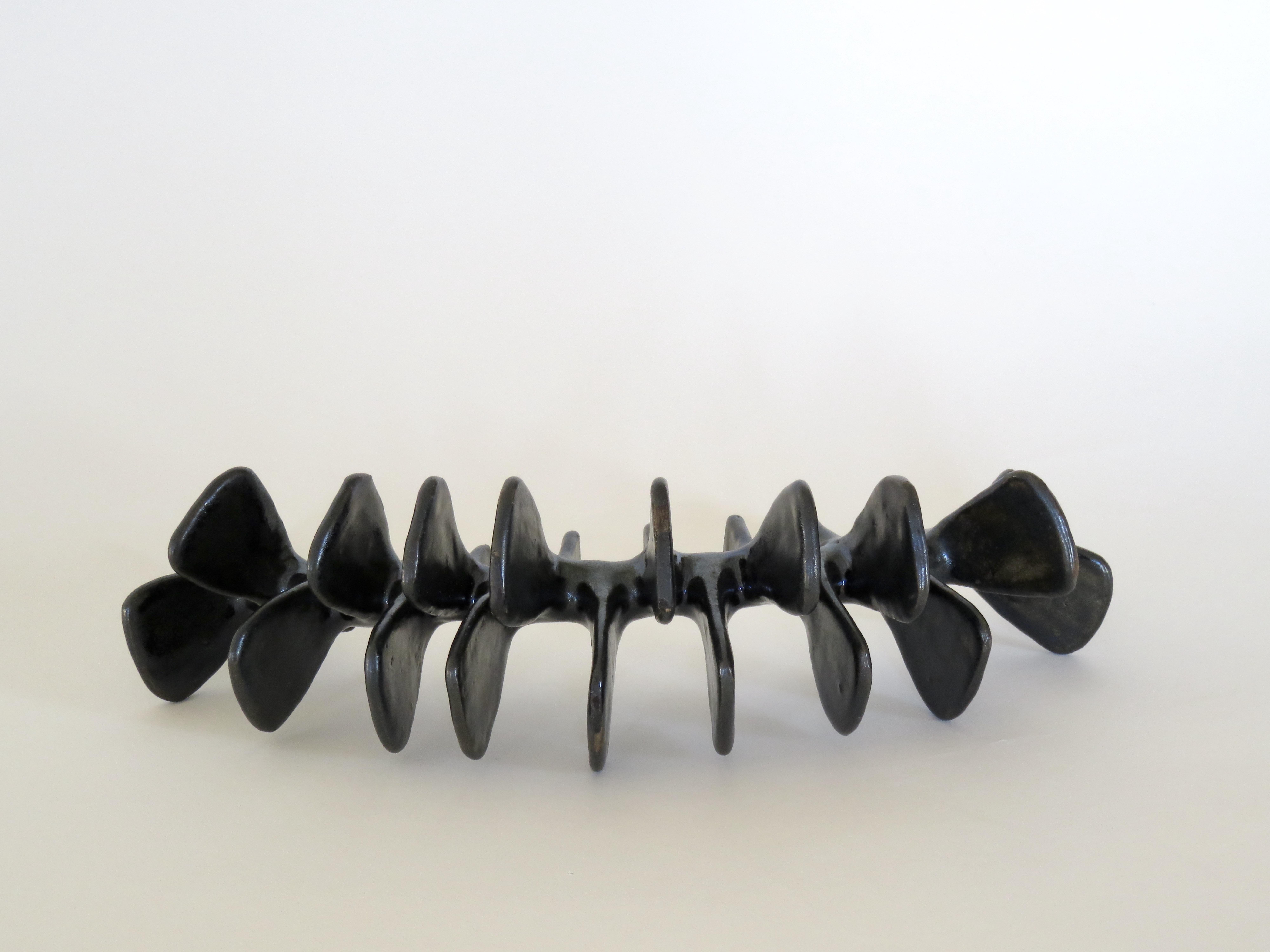 Spine-Like Ceramic Sculpture with Satin Black Glaze Hand Built in Stoneware Clay 5