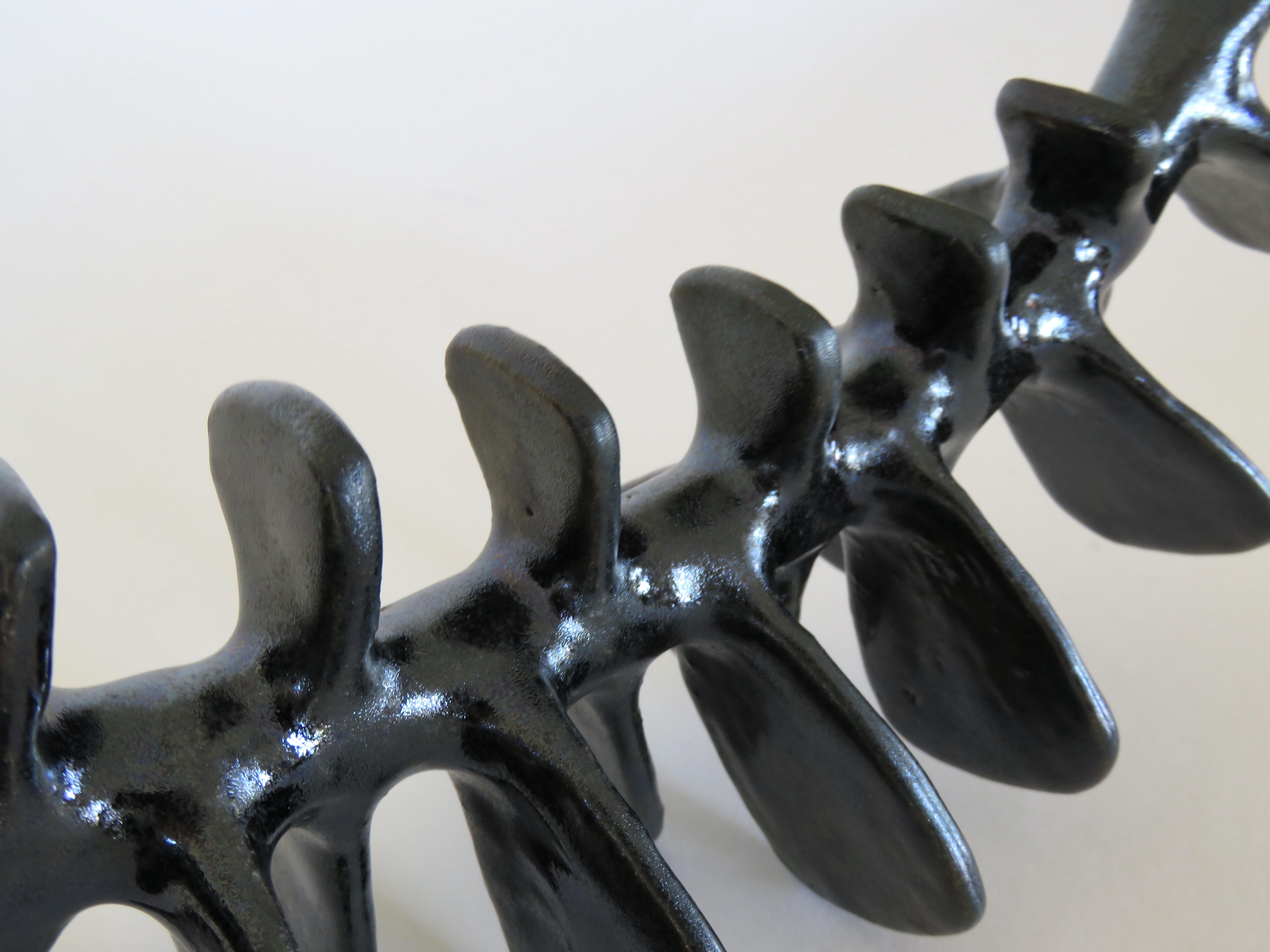 Spine-Like Ceramic Sculpture with Satin Black Glaze Hand Built in Stoneware Clay 7