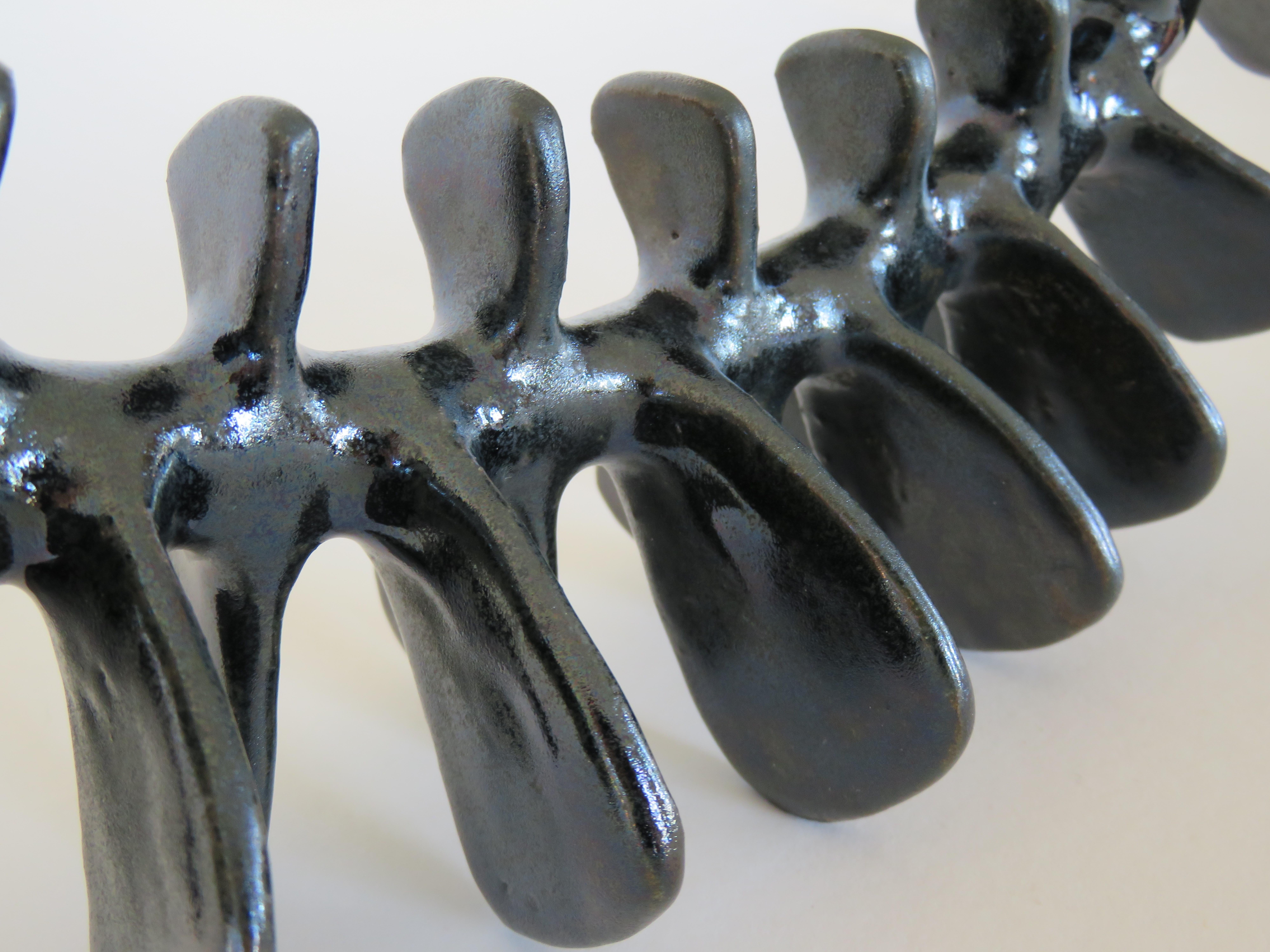 Spine-Like Ceramic Sculpture with Satin Black Glaze Hand Built in Stoneware Clay 8