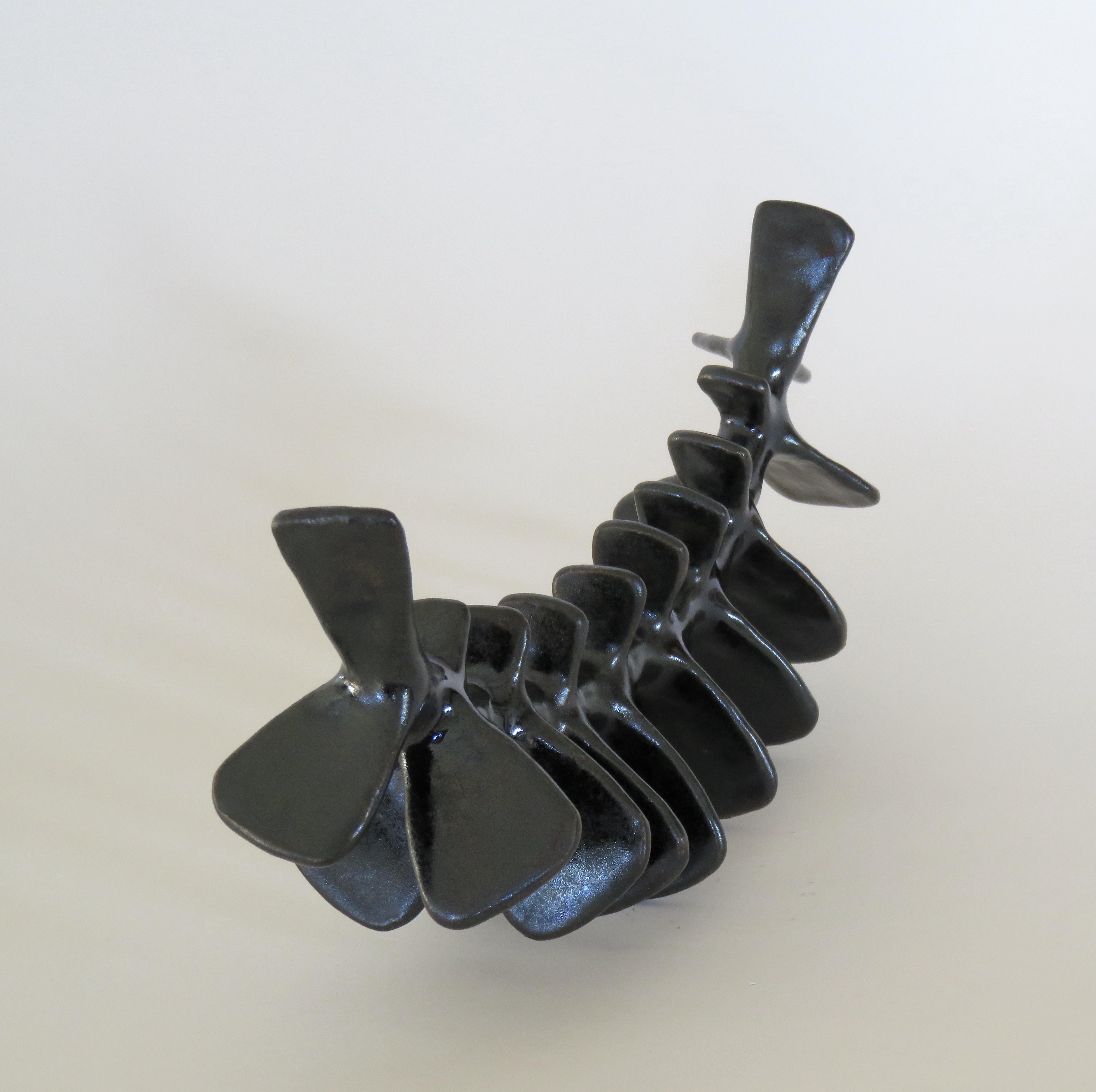Organic Modern Spine-Like Ceramic Sculpture with Satin Black Glaze Hand Built in Stoneware Clay