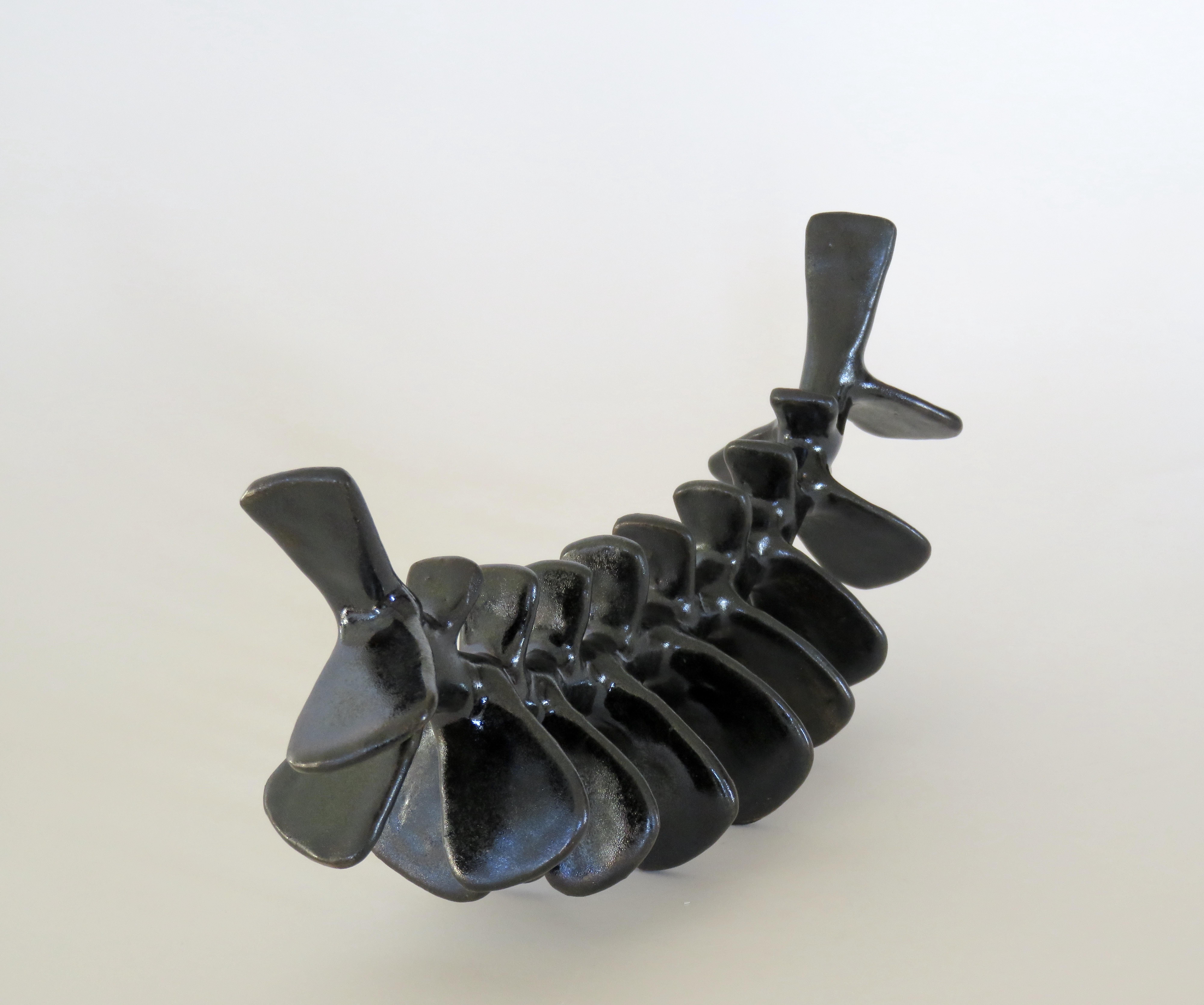 American Spine-Like Ceramic Sculpture with Satin Black Glaze Hand Built in Stoneware Clay