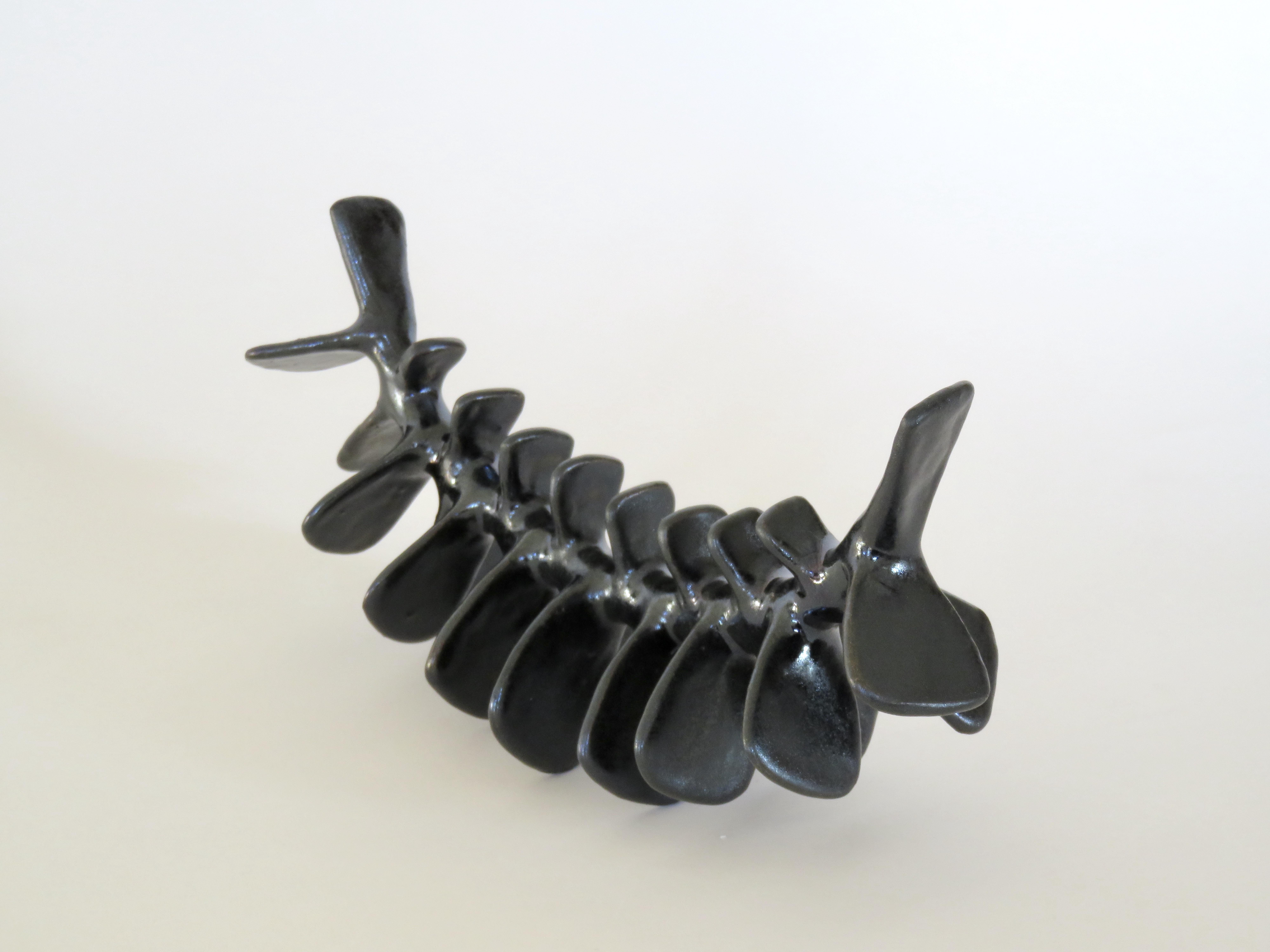 Spine-Like Ceramic Sculpture with Satin Black Glaze Hand Built in Stoneware Clay 1
