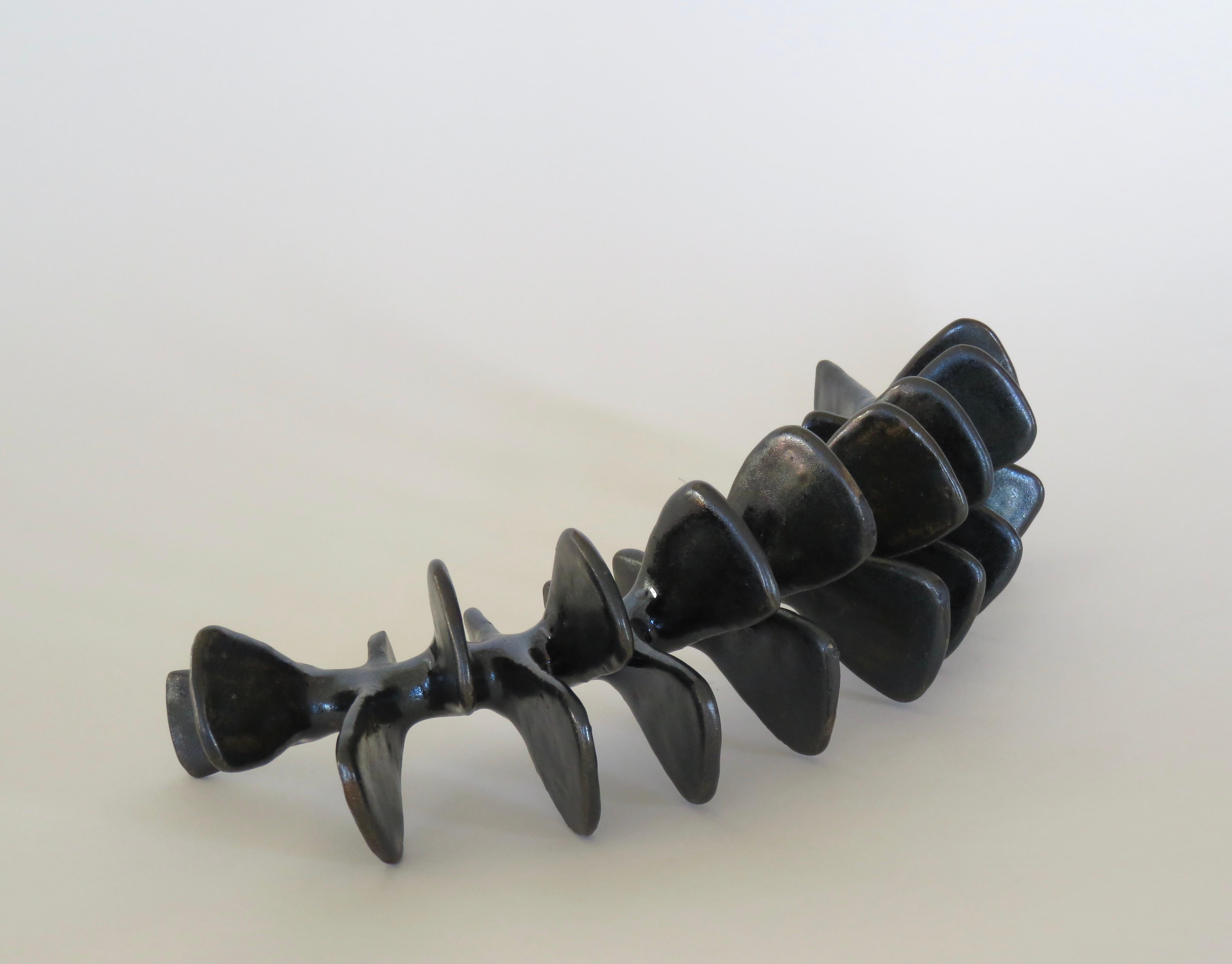 Spine-Like Ceramic Sculpture with Satin Black Glaze Hand Built in Stoneware Clay 3