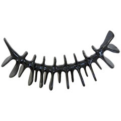 Spine-Like Ceramic Sculpture with Satin Black Glaze Hand Built in Stoneware Clay