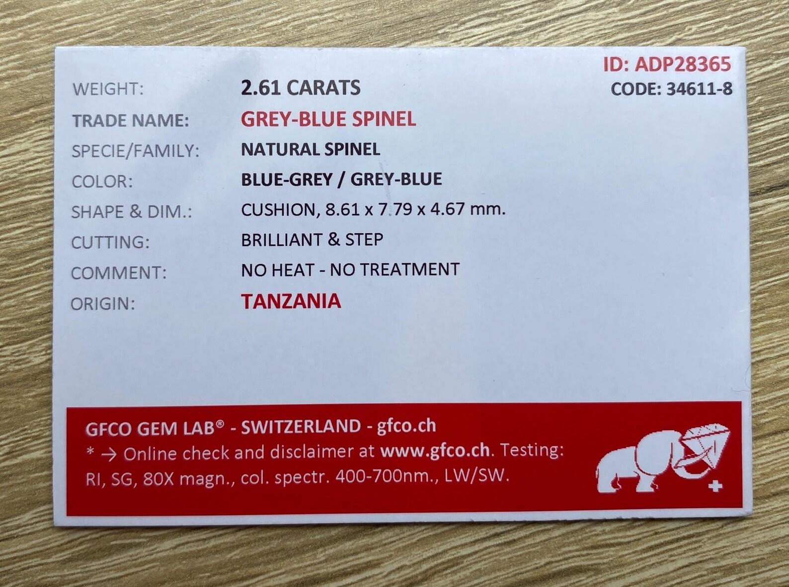 Spinelle gris-bleu 2,61 carats, pierre précieuse naturelle libre de haute qualité, coussin, Tanzanie Neuf - En vente à Daugavpils, LV