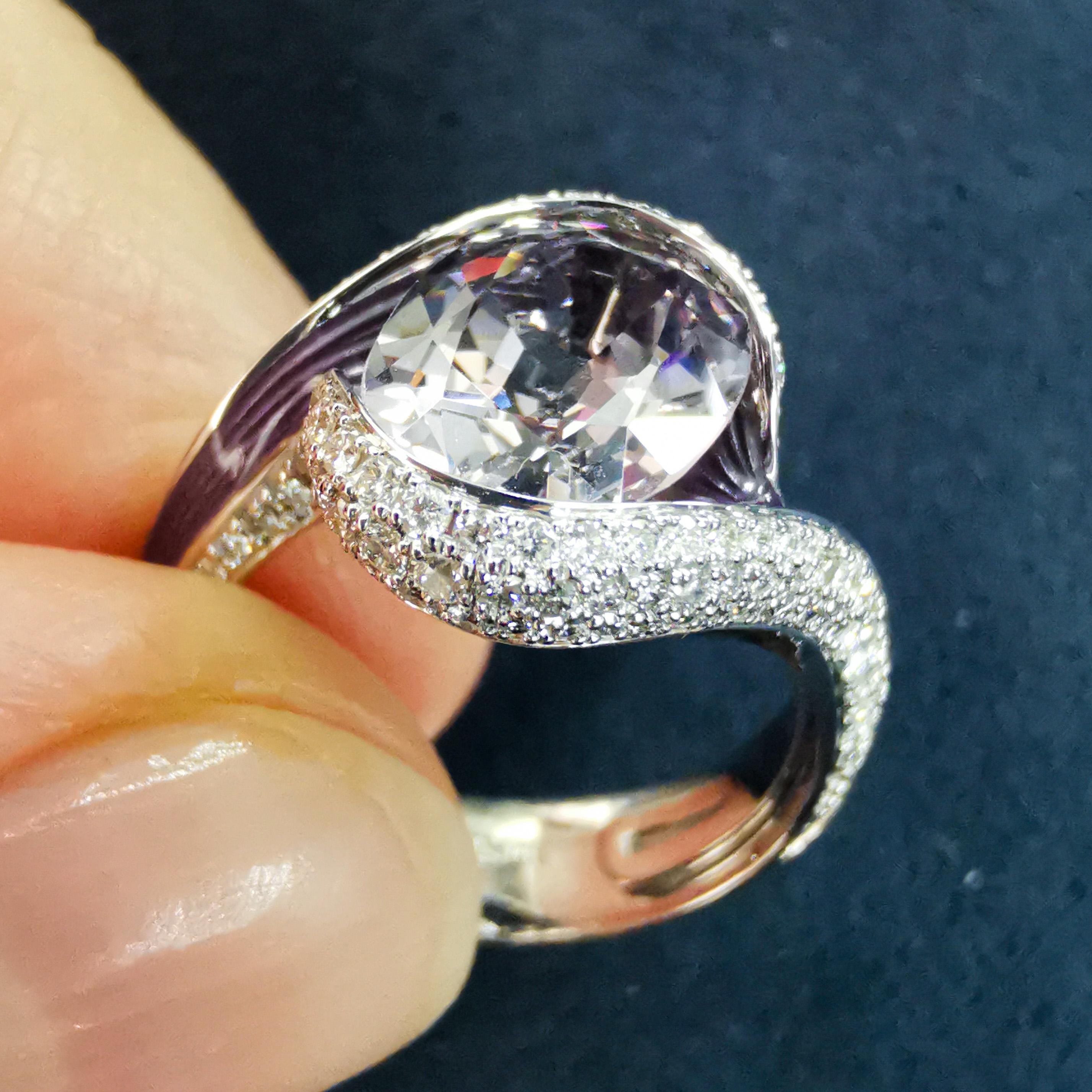 Contemporary Spinel 2.95 Carat Diamonds Enamel 18 Karat White Gold Melted Colors Ring For Sale