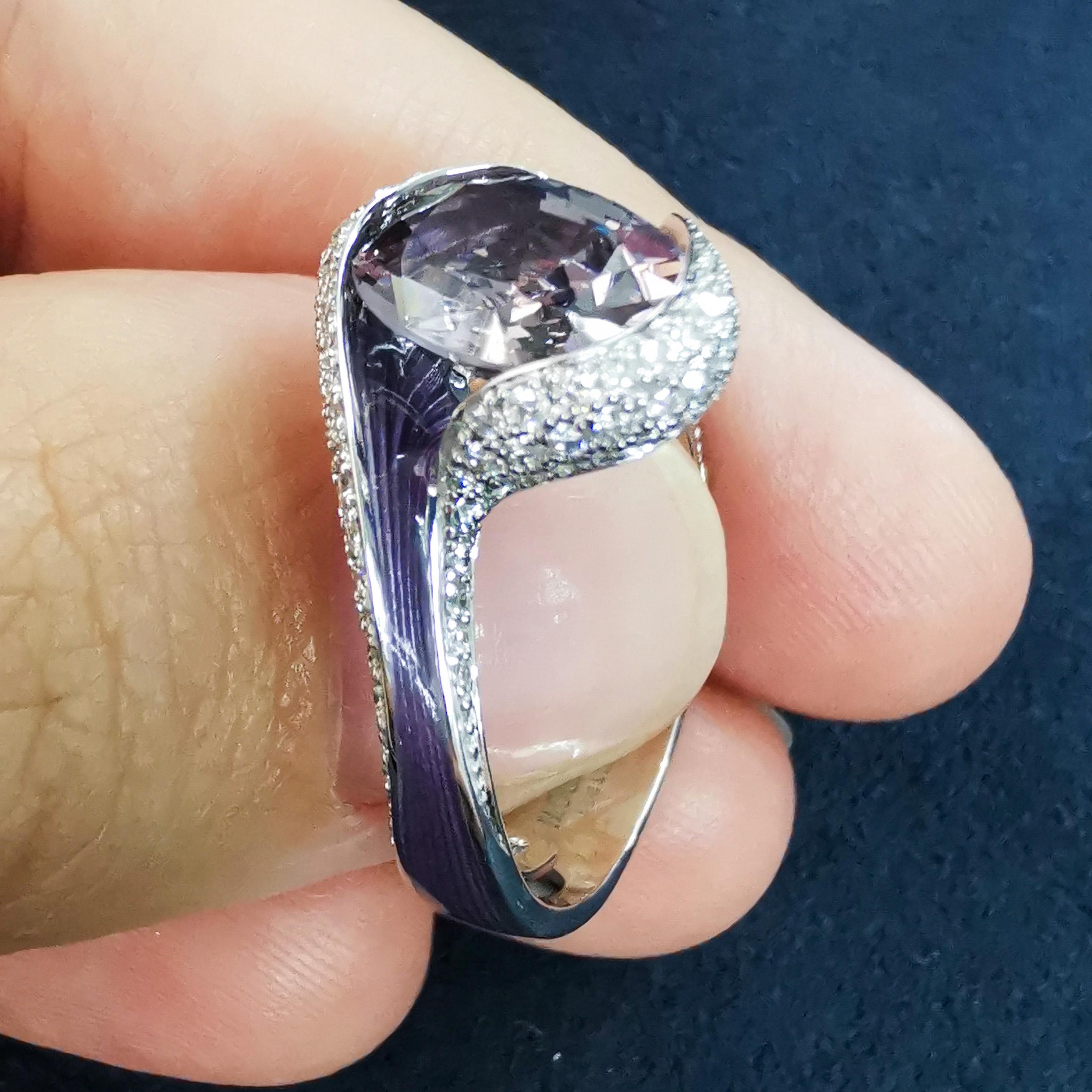 Women's or Men's Spinel 2.95 Carat Diamonds Enamel 18 Karat White Gold Melted Colors Ring For Sale
