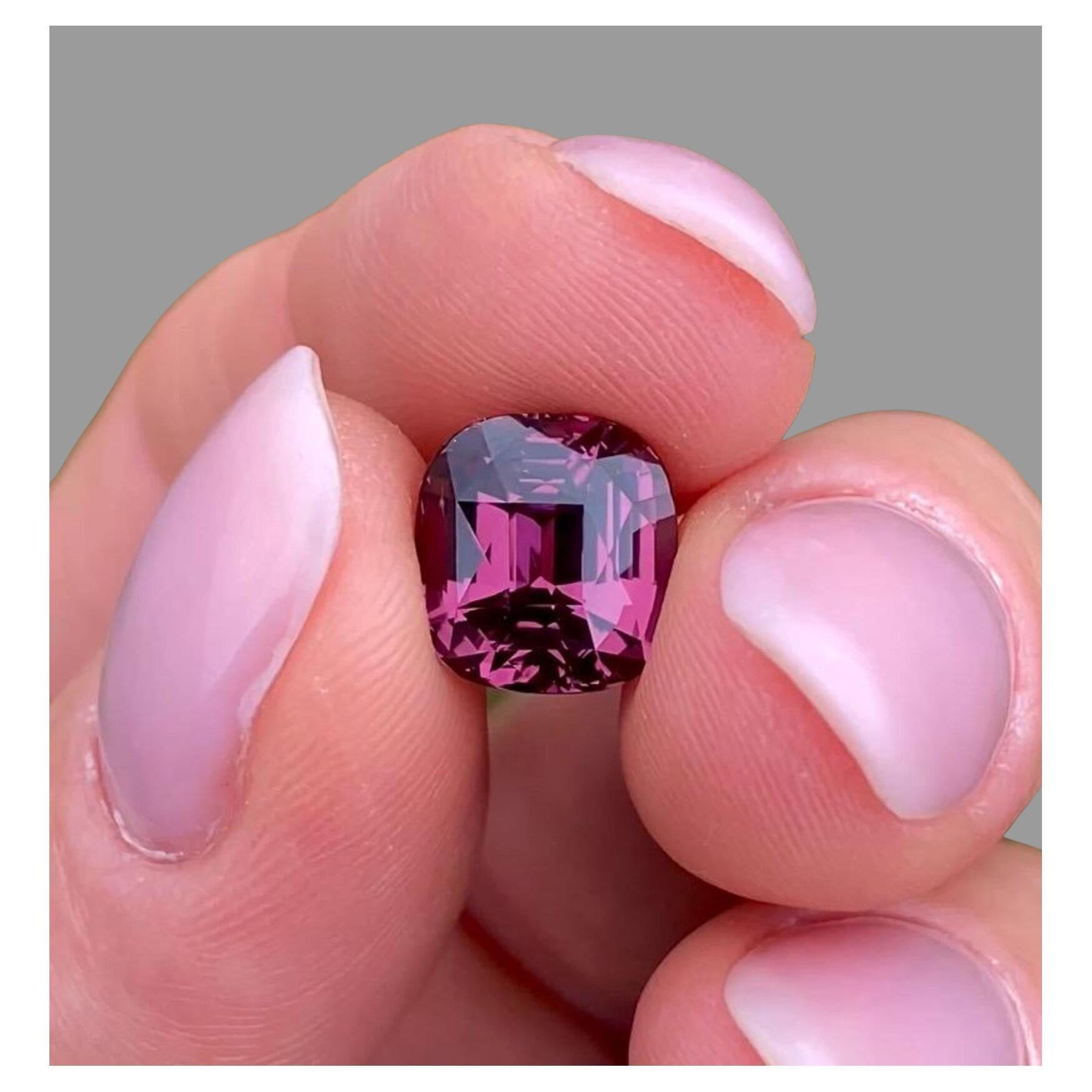 Spinel 6.05Ct Purplish Pink natural gemstone, Cushion, Tanzania, GIA Certified