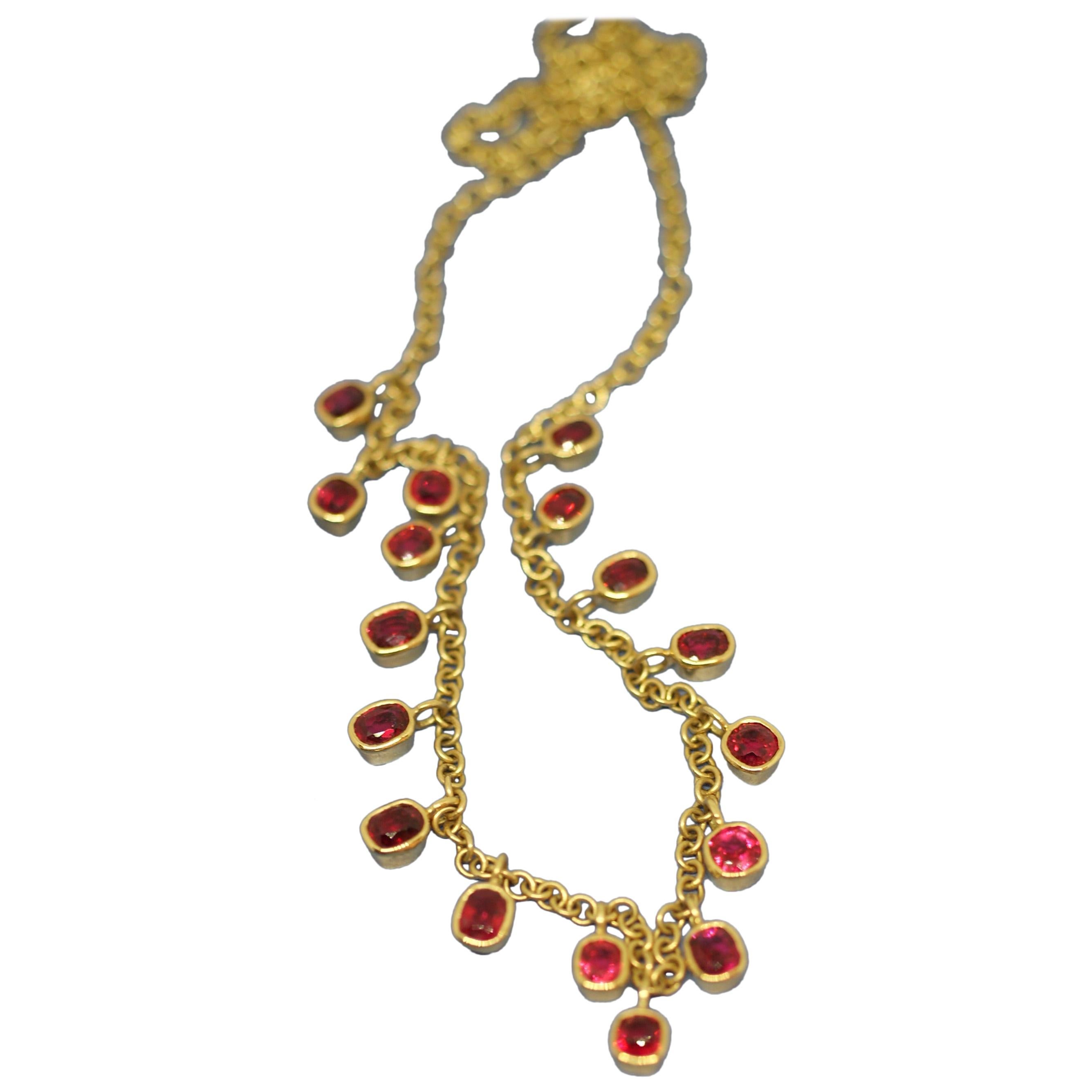 Spinel and 18 Karat Gold Fringe Necklace