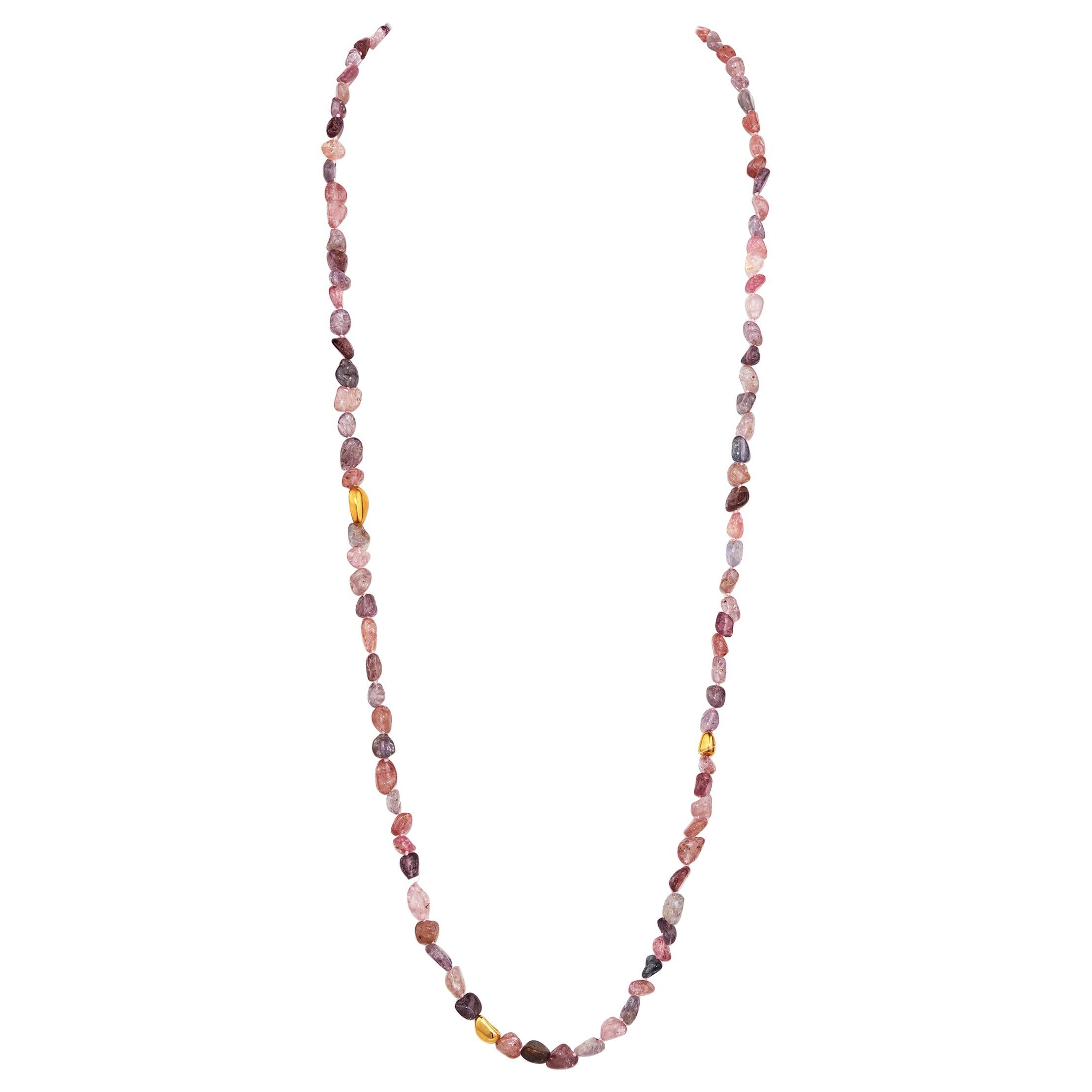 Spinel and 18 Karat Yellow Gold Mala / Prayer / Meditation Necklace For Sale