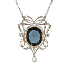 Spinel and Diamond Platinum Lavaliere Pendant Necklace Estate Fine Jewelry