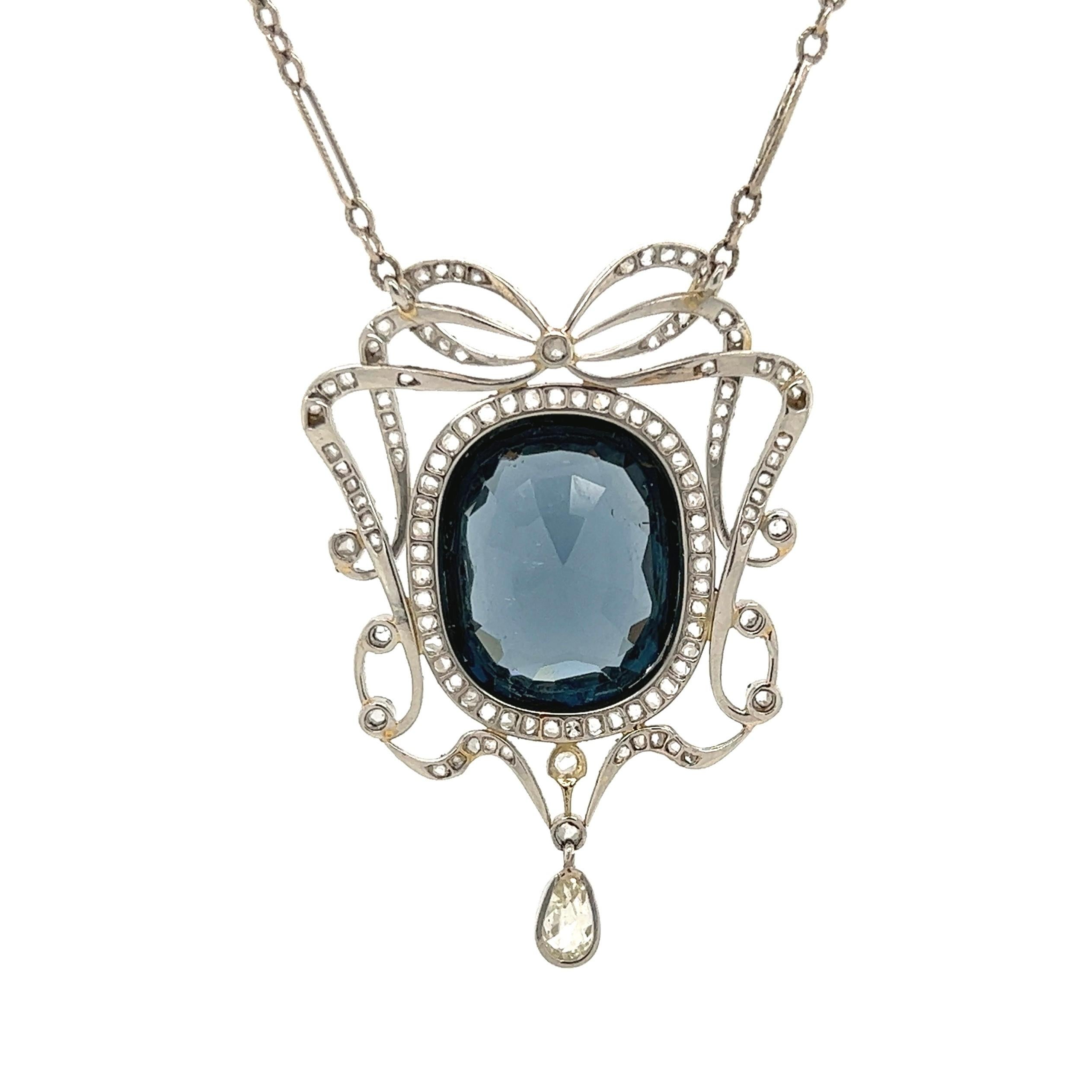 Edwardian Spinel and Diamond Platinum Lavaliere Pendant Necklace Estate Fine Jewelry For Sale