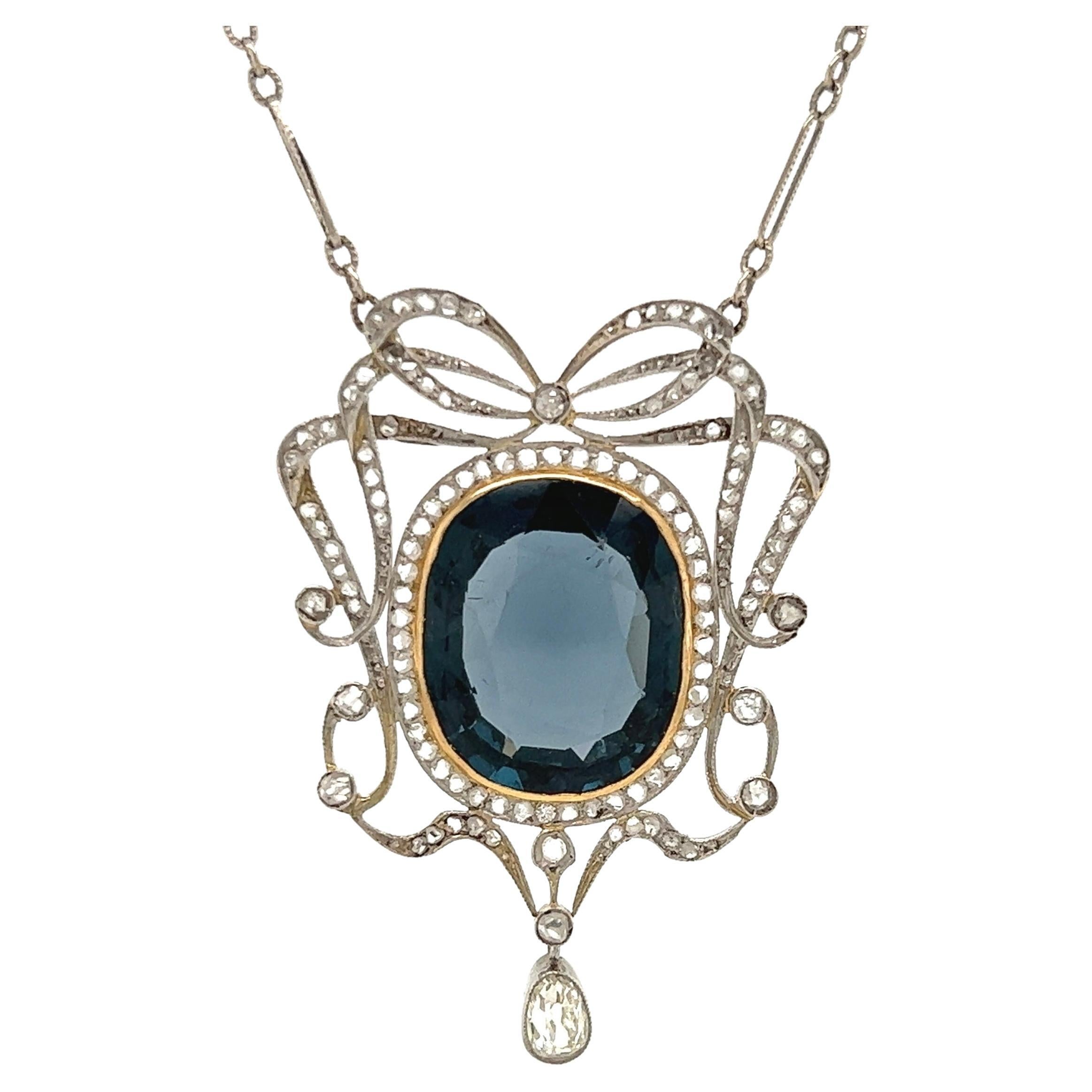 Spinel and Diamond Platinum Lavaliere Pendant Necklace Estate Fine Jewelry